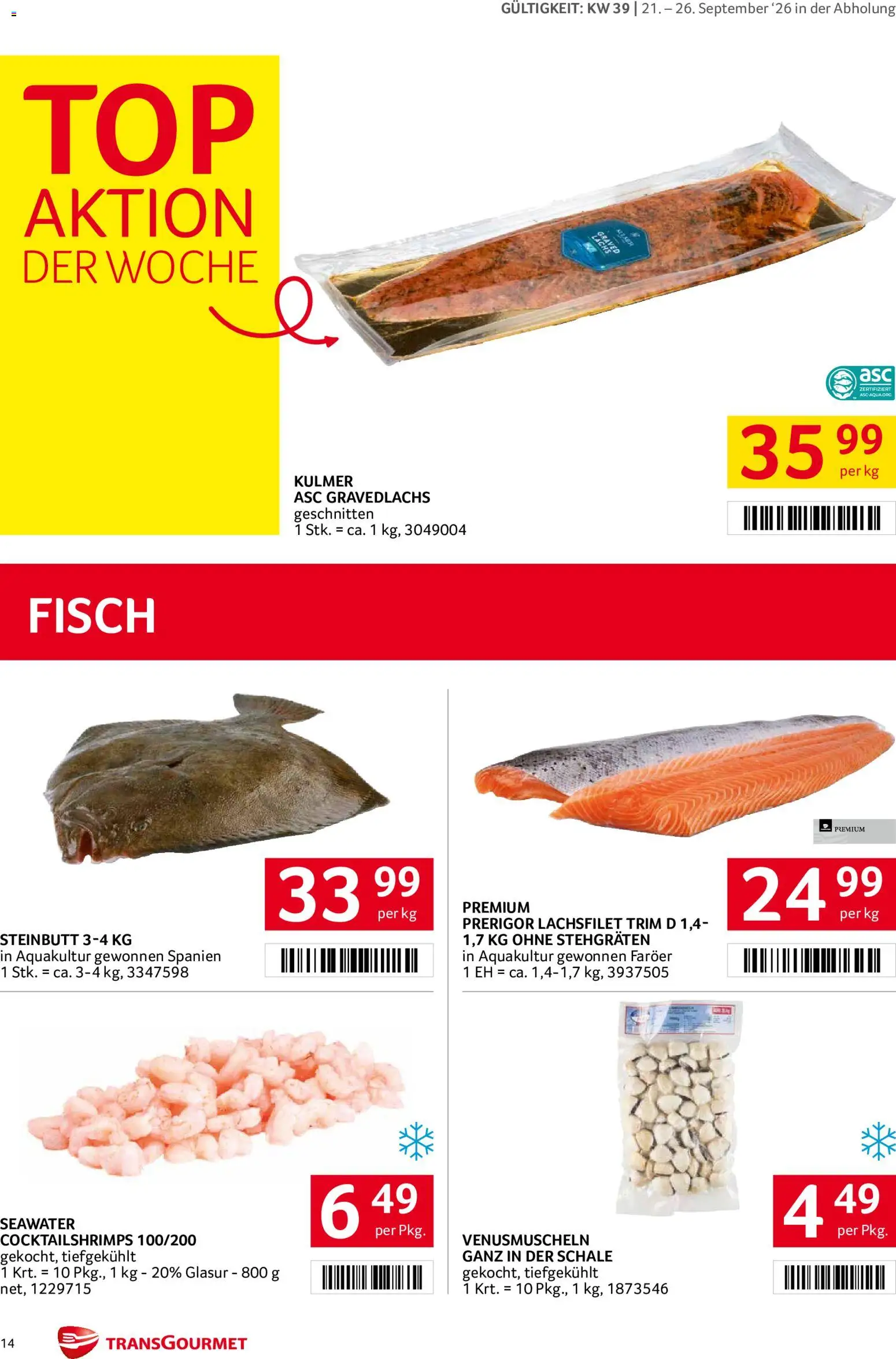 Transgourmet Flugblatt gültig ab 20.09.2026 | Seite: 12 | Produkte: Lachsfilet, Fisch