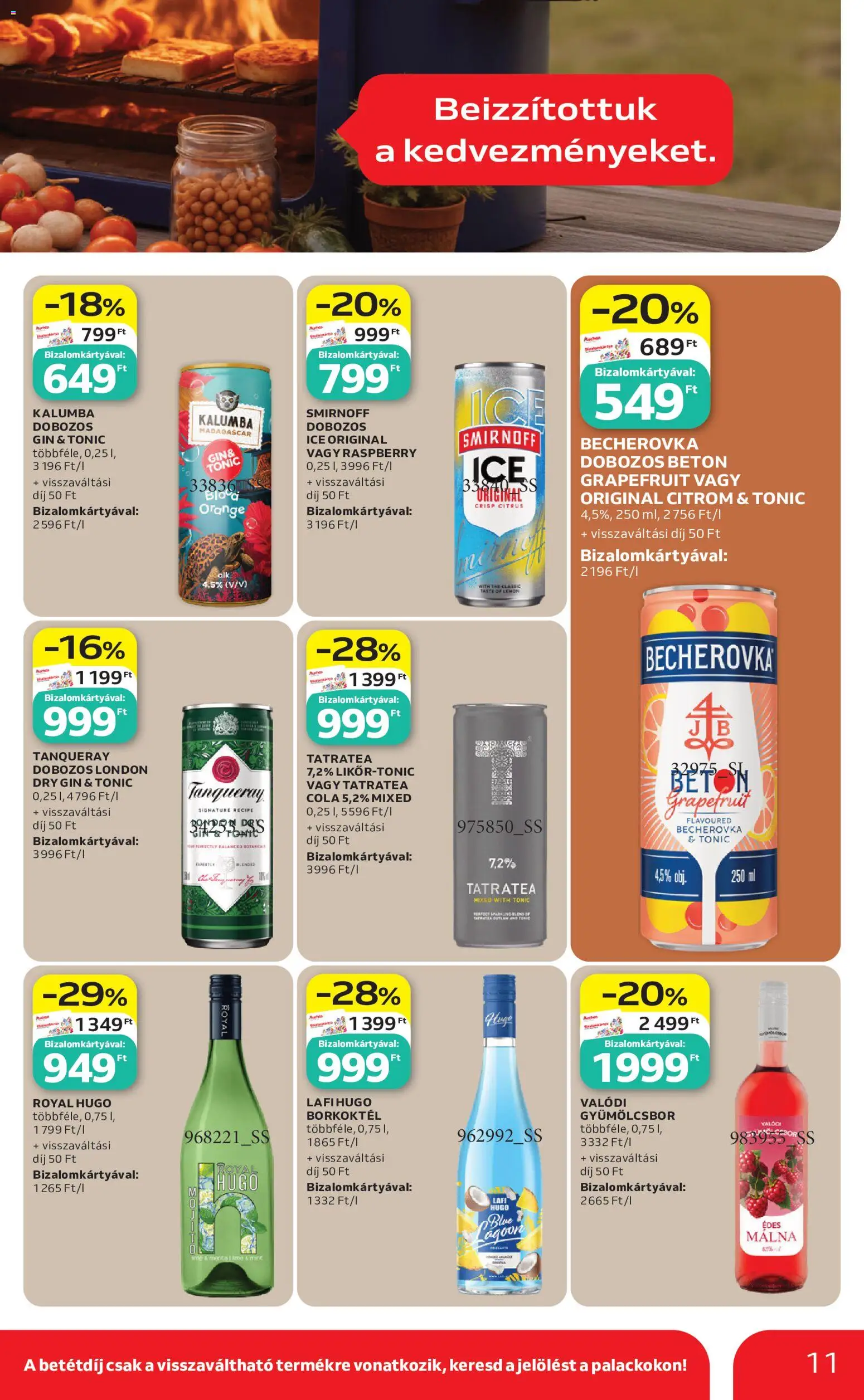 Auchan akciós ujság - amely érvényes a következő dátumtól: 21.05.2026 | Oldal: 11 | Termékek: Beton, Becherovka, Gin, Grapefruit
