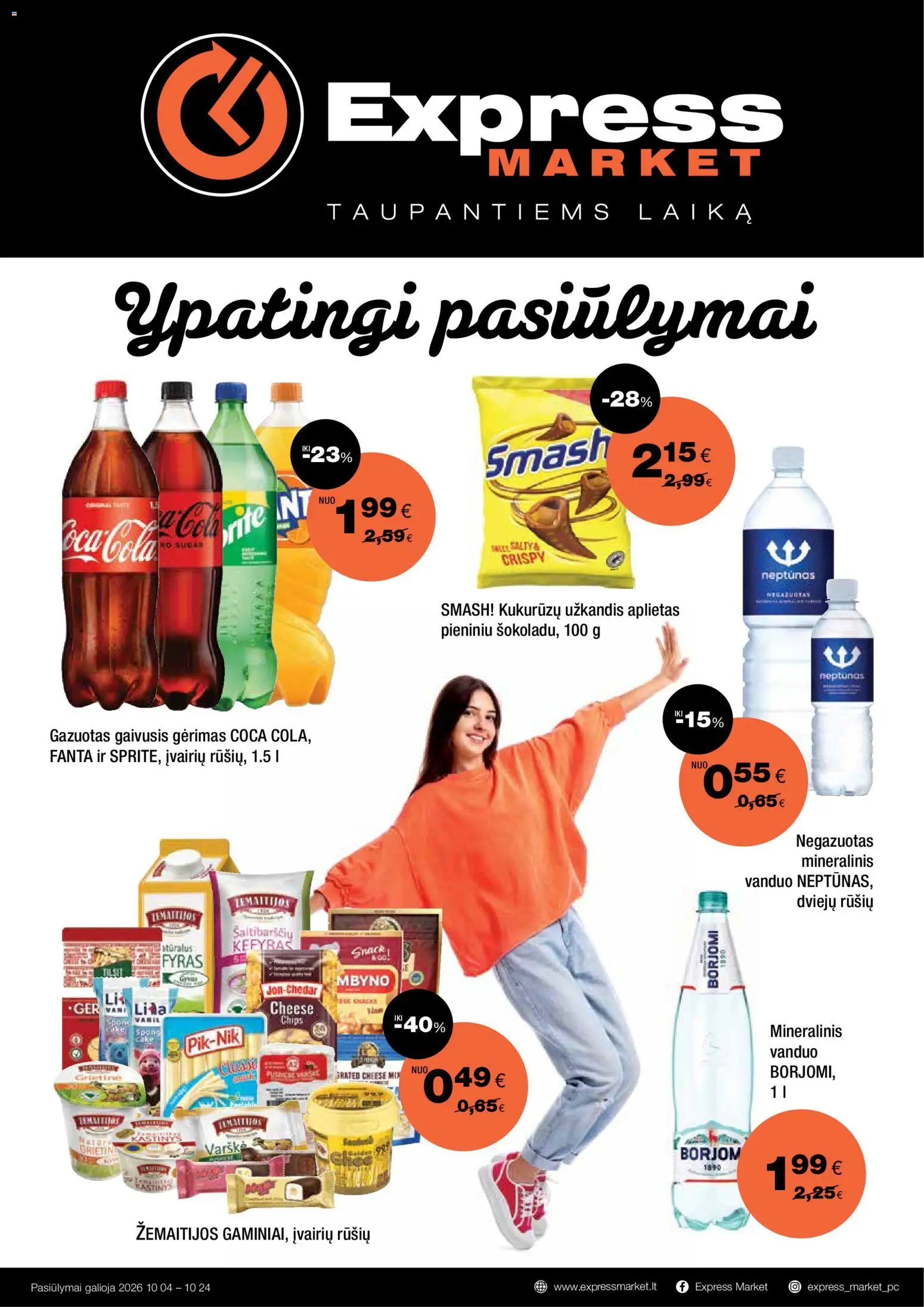 Express market akcijos nuo 2026.10.04 | Puslapis: 1 | Prekių: Gaivusis gėrimas, Vanduo, Grietinė, Mineralinis vanduo