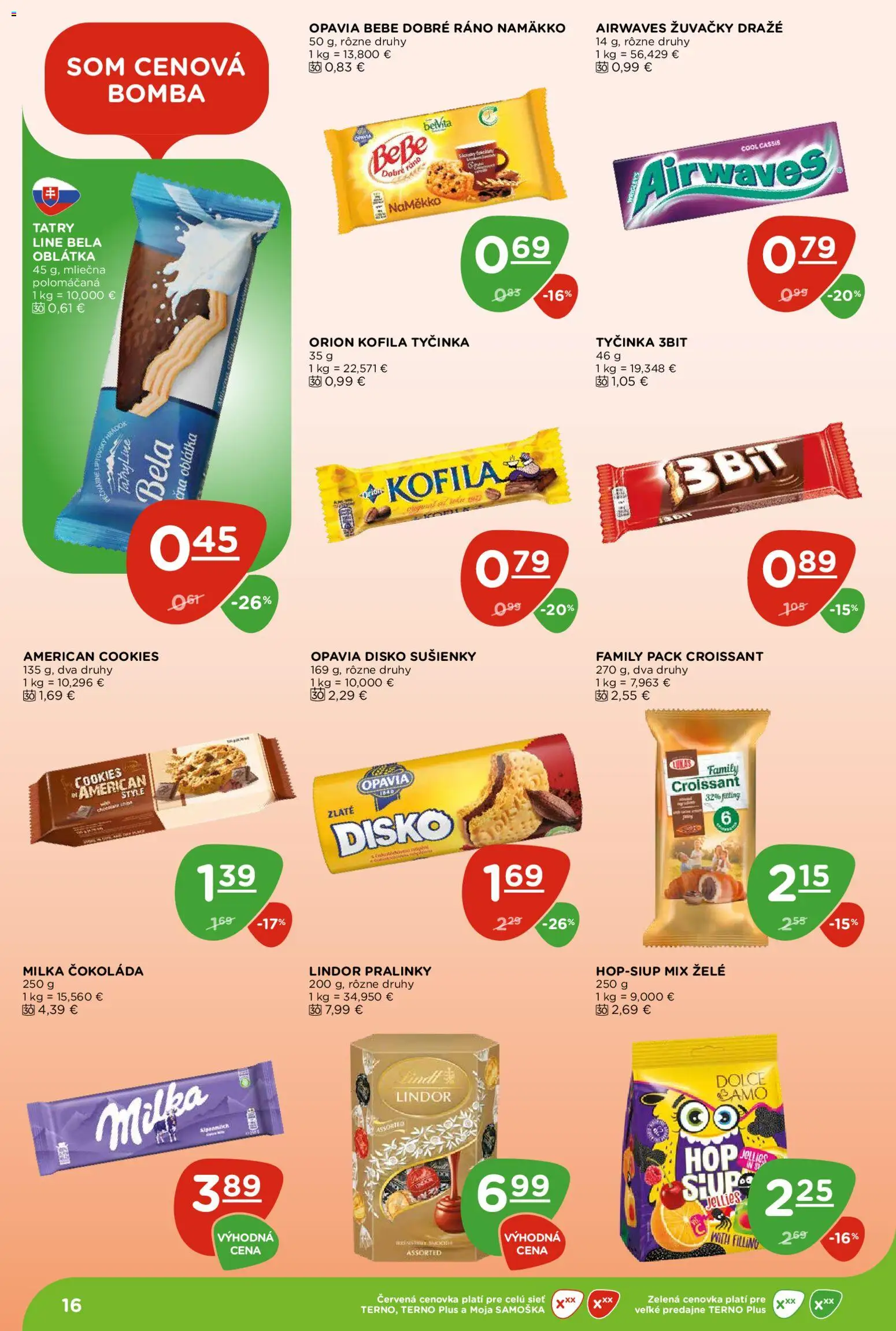 Nové Terno akcie – leták je platný od 18.06.2026 | Strana: 16 | Produkty: BeBe Dobré ráno, Croissant, Čokoláda, Milka