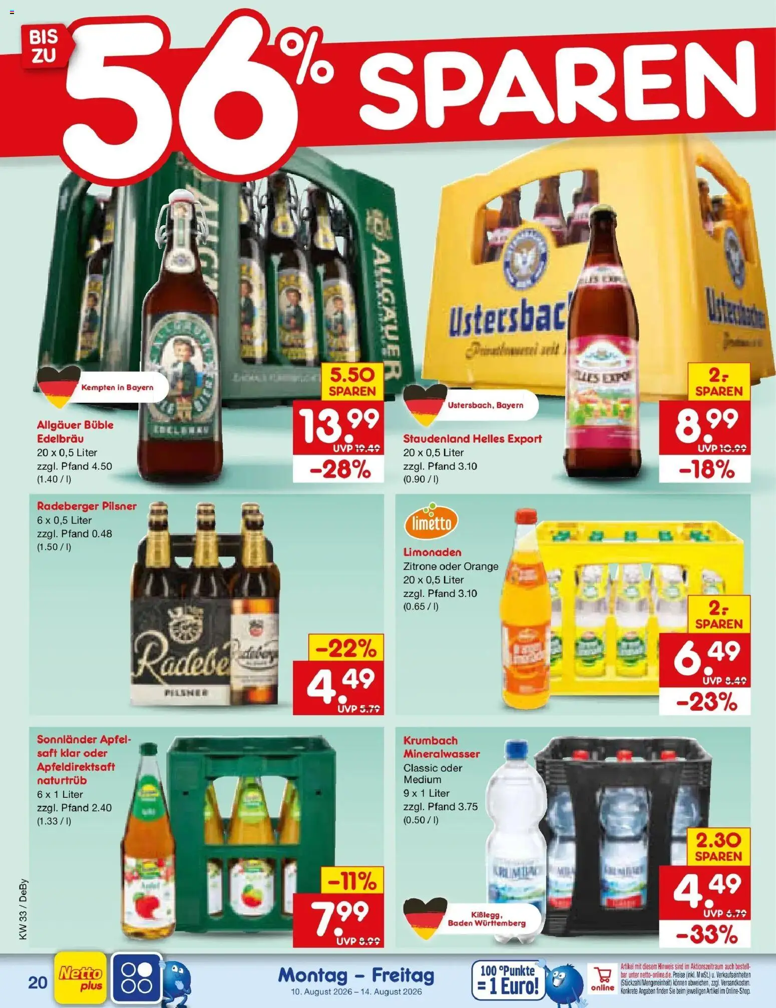 Netto Marken-Discount Prospekt Thierhaupten (ab 10.08.2026) » Angebote | Seite: 28 | Produkte: Mineralwasser, Zitrone, Saft, Radeberger pilsner