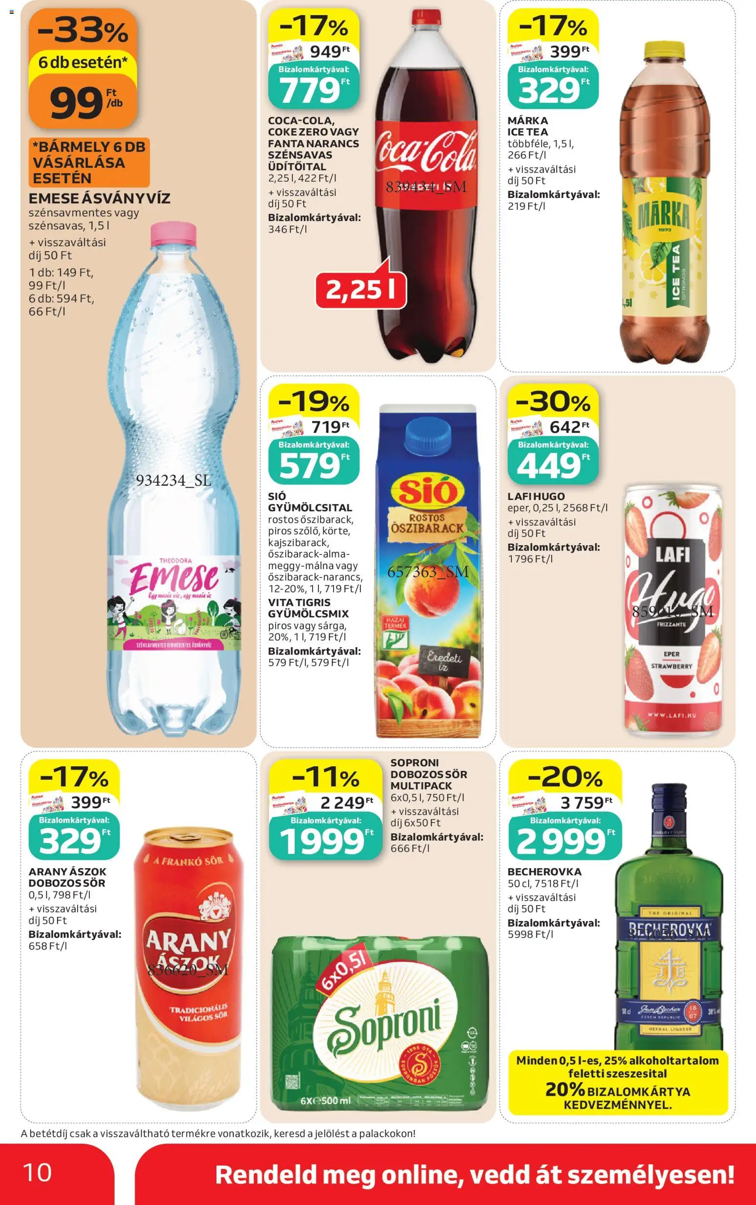 Auchan akciós ujság - amely érvényes a következő dátumtól: 30.04.2026 | Oldal: 10 | Termékek: Őszibarack, Becherovka, Ásványvíz, Eper