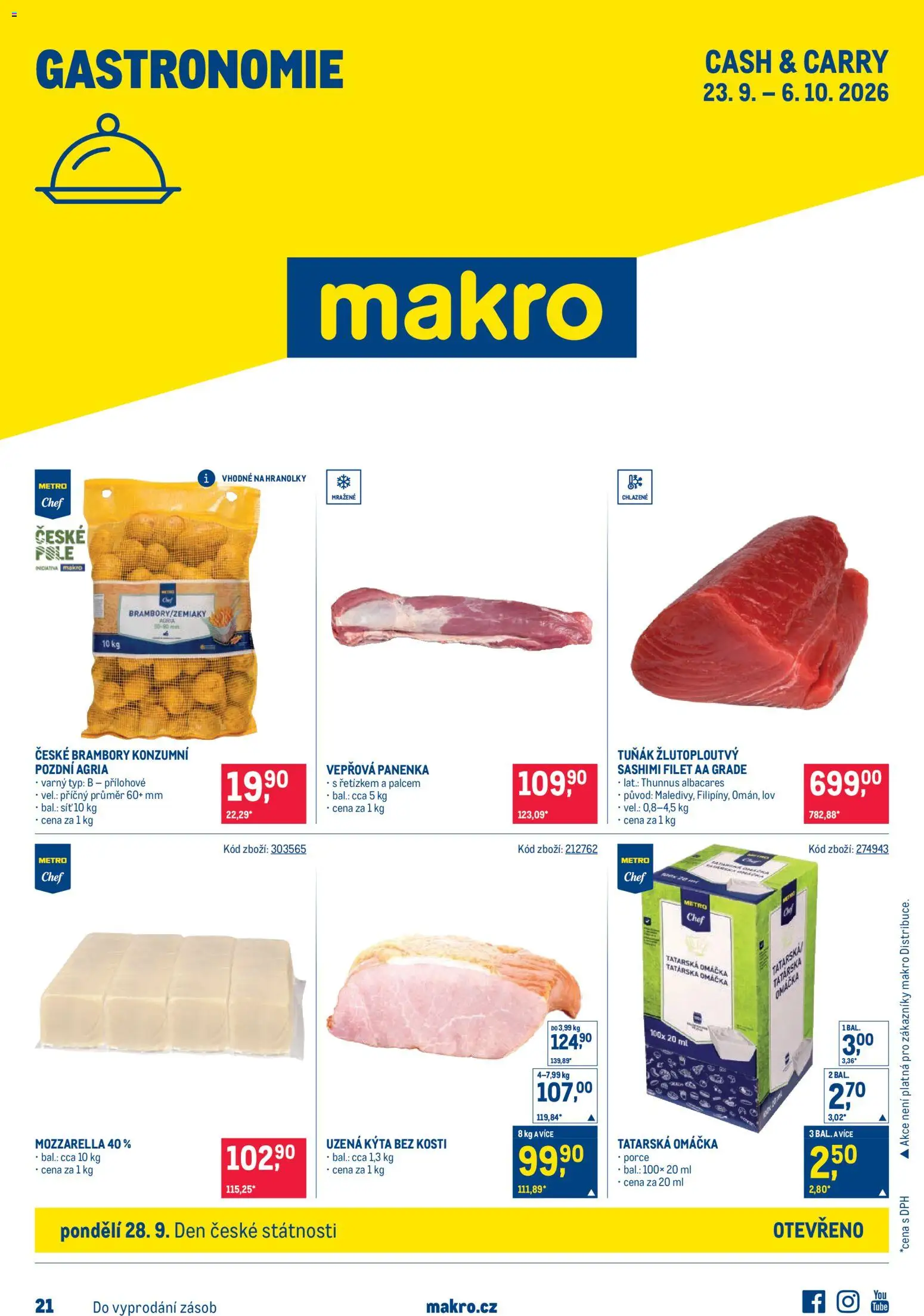 Makro leták - Gastronomie od 23.09.2026 | Strana: 1 | Produkty: Hranolky, Kýta bez kosti, Filet, Tatarská omáčka