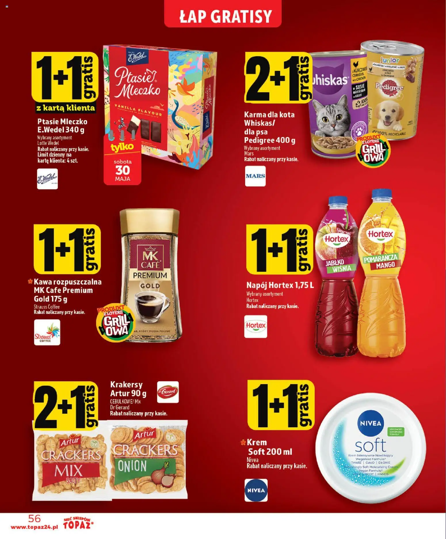 Topaz gazetka - Otwarcie Stoczek Łukowski od 30.05.2026 | Strona: 56 | Produkty: Grill, Kawa rozpuszczalna, Ptasie mleczko, Body