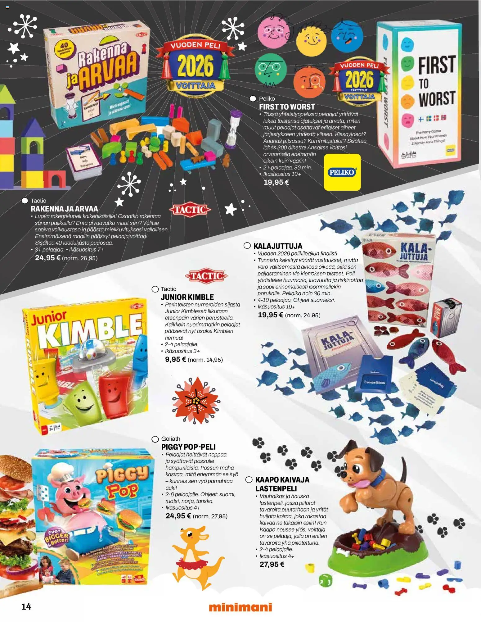 Minimani Lelulehti – voimassa 23/10/2026 alkaen | Sivu: 14 | Tuotteet: Kala, Ananas, Vyö, Peli