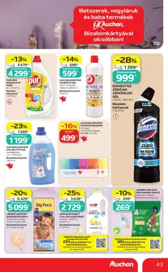 Auchan akciós újság - amely érvényes a következő dátumtól: 2026.10.08. | Oldal: 43 | Termékek: Vízkőoldó, Papírzsebkendő, WC, Domestos
