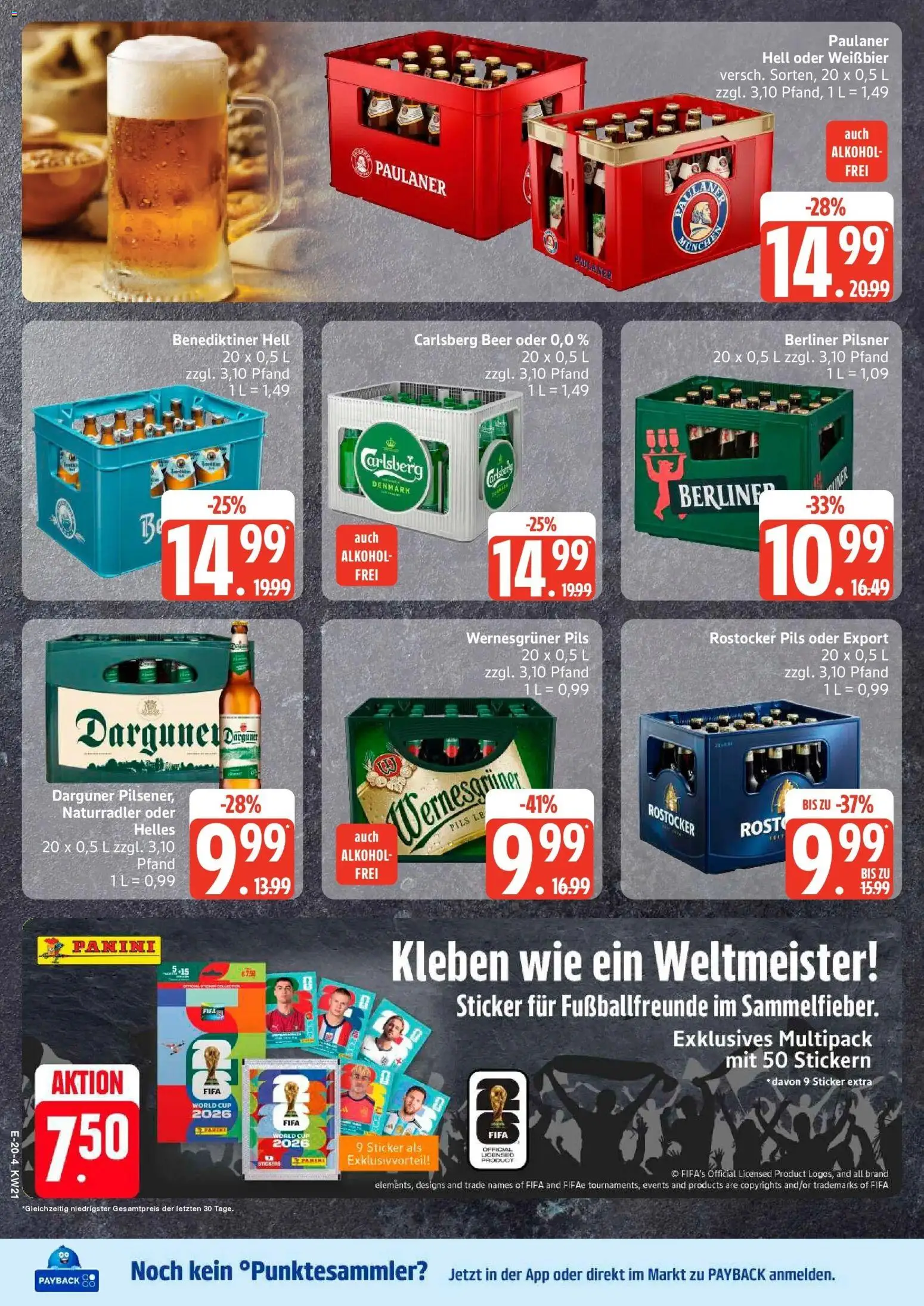 Edeka Prospekt Stralsund – gültig ab 17.05.2026 | Seite: 21 | Produkte: Carlsberg, Weißbier, Benediktiner hell, Berliner pilsner