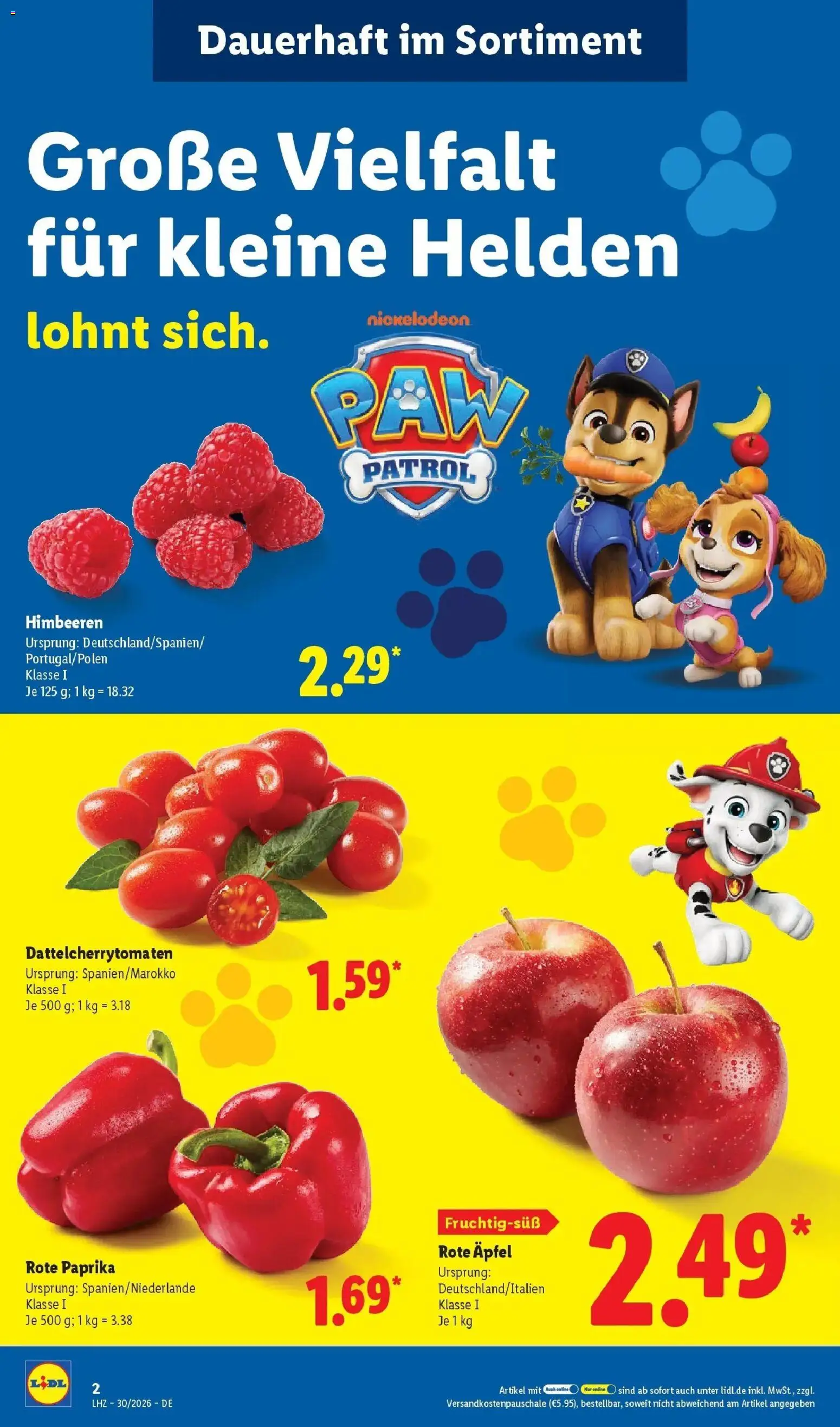 Lidl Prospekt Emlichheim – gültig ab 20.07.2026 | Seite: 2 | Produkte: Himbeeren, Äpfel, Paprika, Rote Paprika