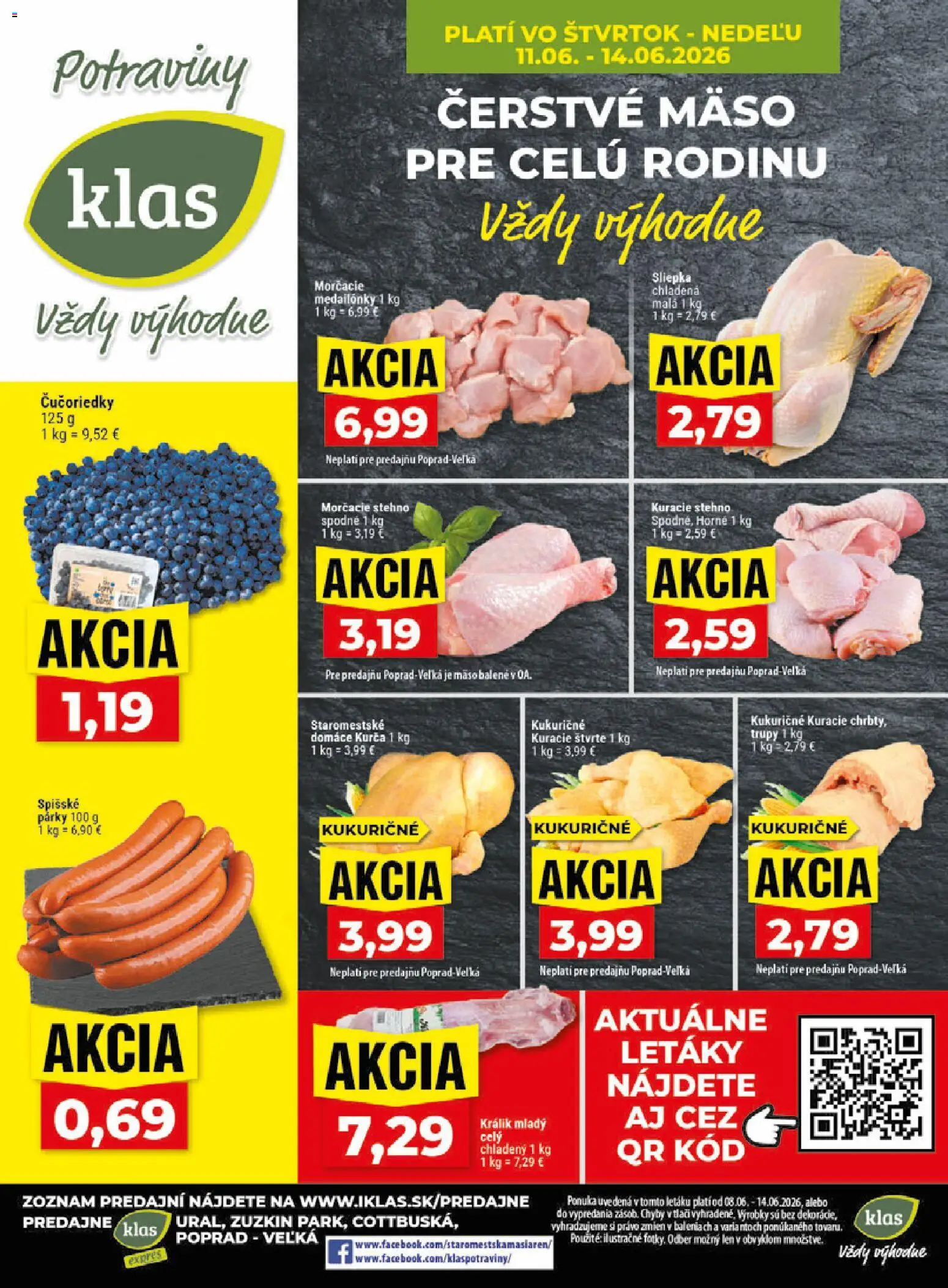 Nové Klas akcie – leták je platný od 08.06.2026 | Strana: 29 | Produkty: Čučoriedky, Párky, Kurča