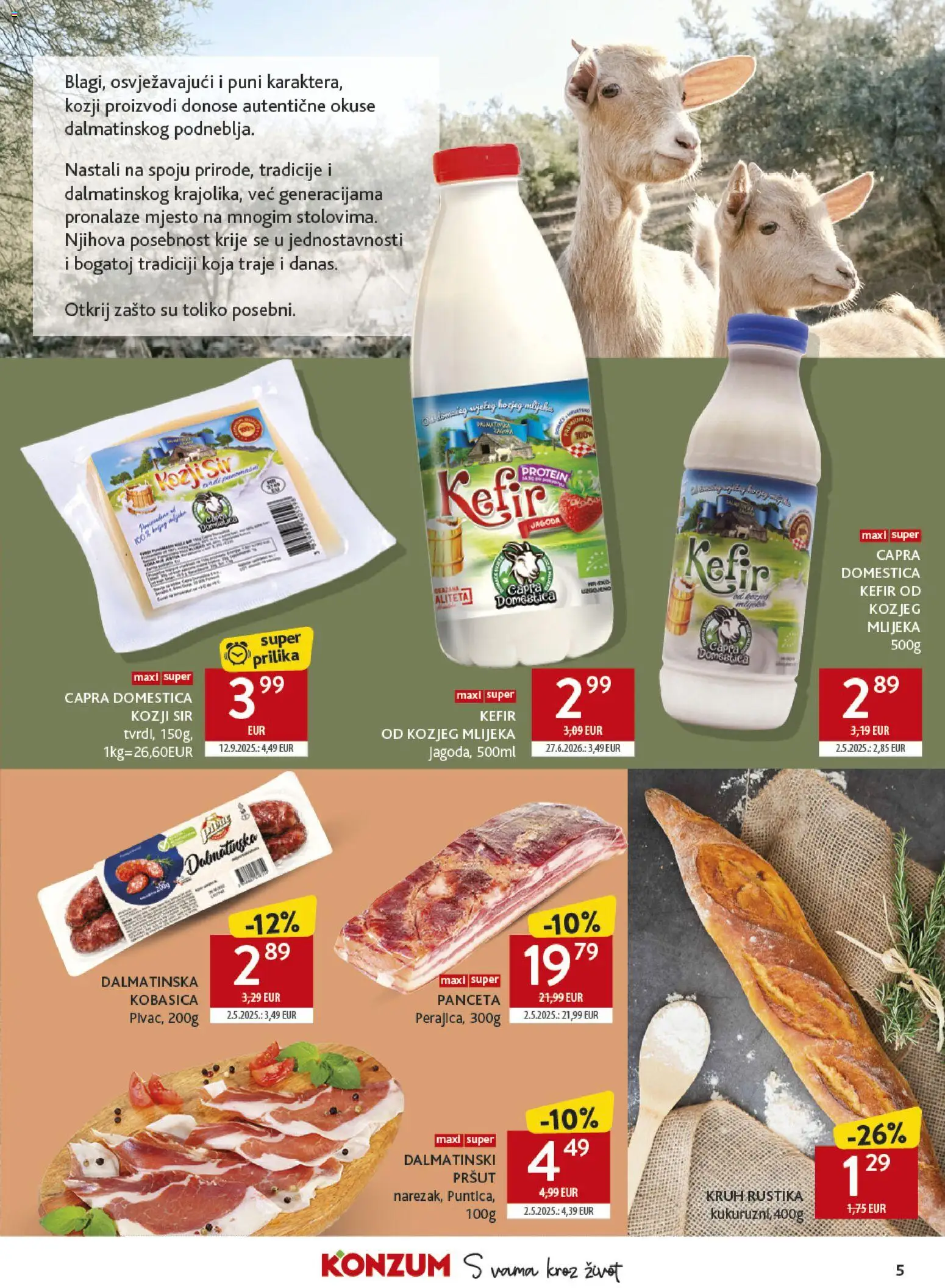 Konzum katalog | vrijedi od 26.10.2026 | Stranica: 5 | Proizvodi: Kozji sir, Sir, Pršut, Kefir