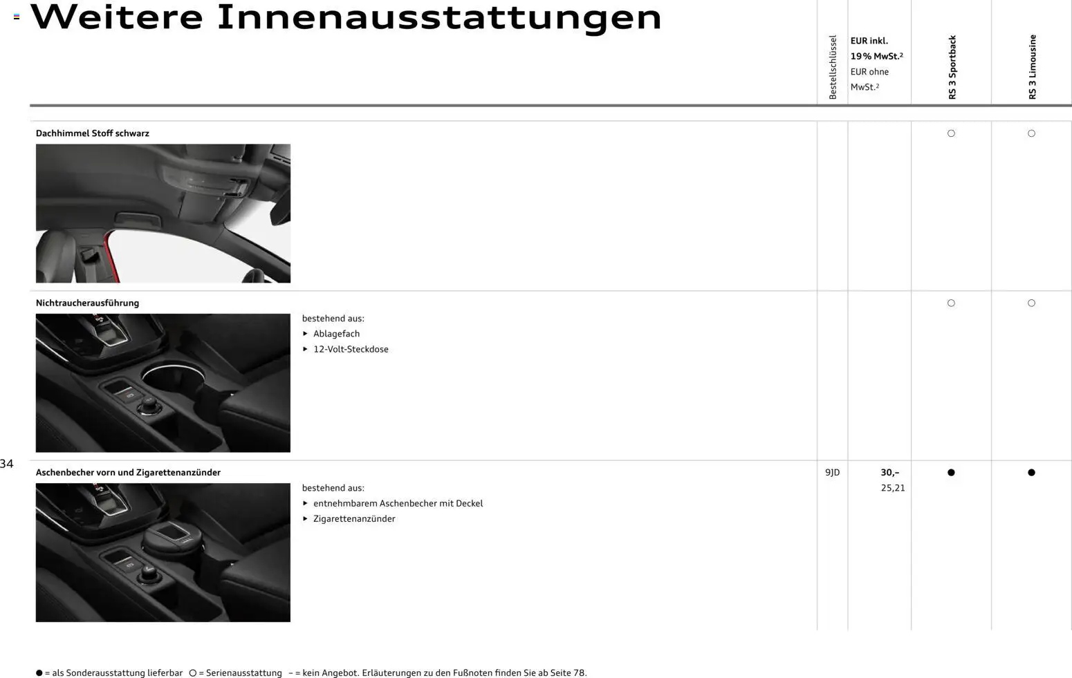 Audi RS 3 Sportback / RS 3 Limousine – gültig ab 28.10.2025 | Seite: 34