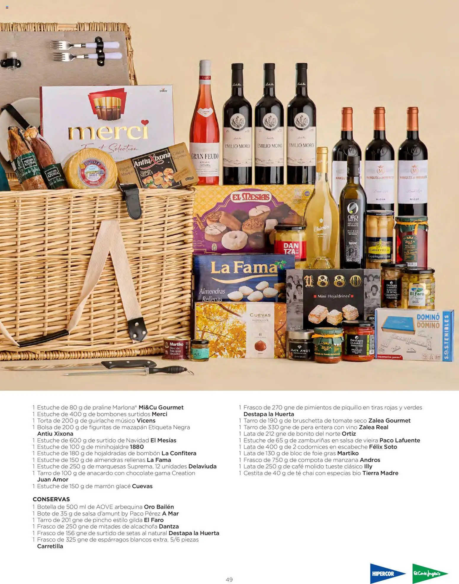 El Corte Inglés Cestas Navidad 2026 │ válido desde el 08/10/2026 | Página: 49 | Productos: Conservas, Café, Té, Almendras