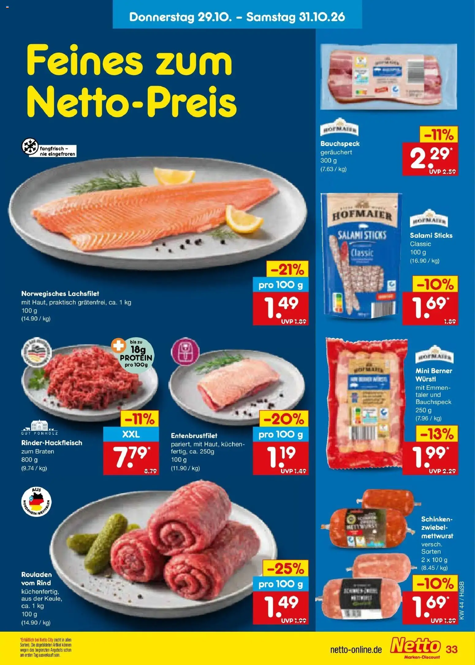 Netto Marken-Discount Prospekt Unna – gültig ab 26.10.2026 | Seite: 43 | Produkte: Würstl, Salami, Schinken, Kuchen
