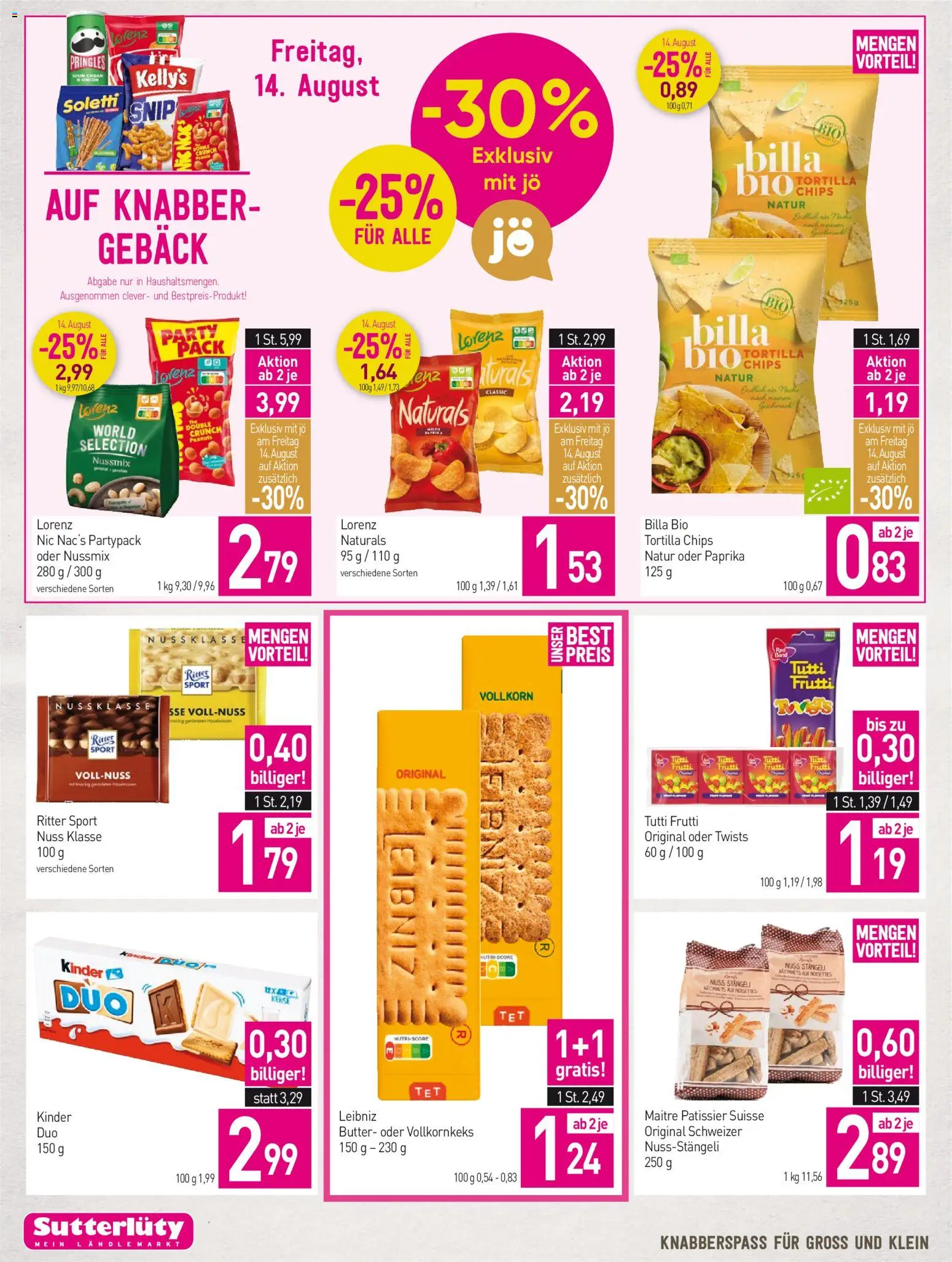 Sutterlüty Flugblatt gültig ab 13.08.2026 | Seite: 14 | Produkte: Chips, Kekse, Butter, Gebäck