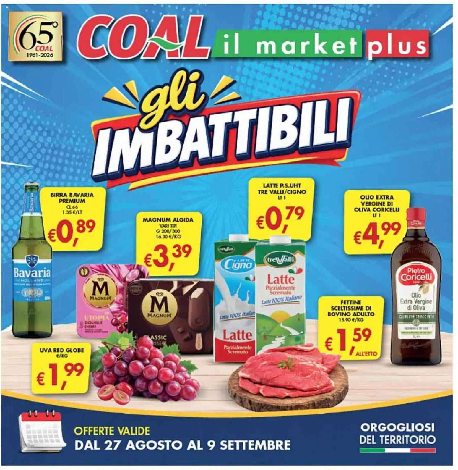 Volantino Coal del 27/08/2026 | Pagina: 1 | Prodotti: Bovino, Latte, Olio, Uva