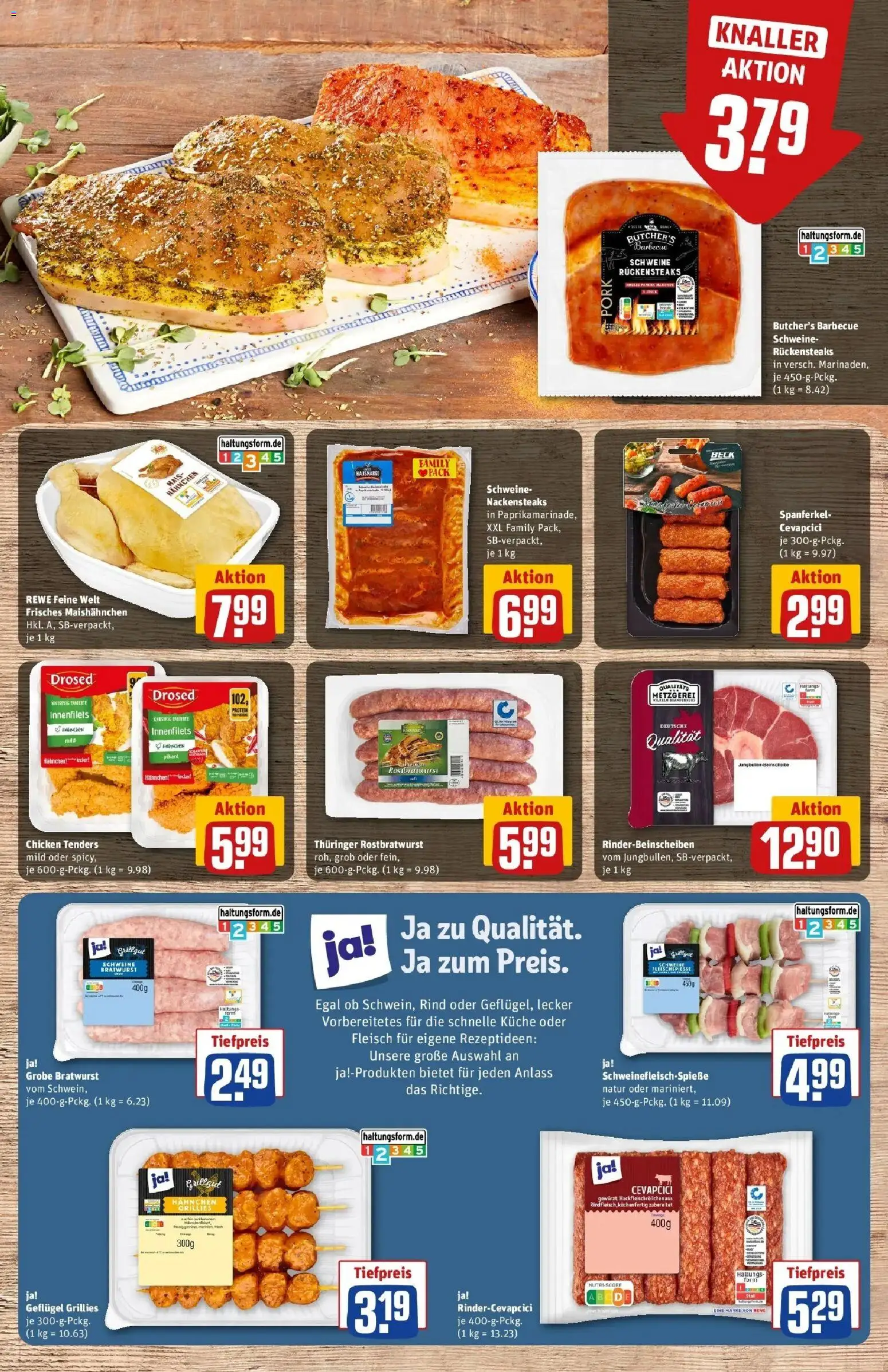 REWE Prospekt ab 07.09.2026 zum Blättern » Angebote | Seite: 9 | Produkte: Nackensteaks, Hahnchen, Bratwurst, Cevapcici
