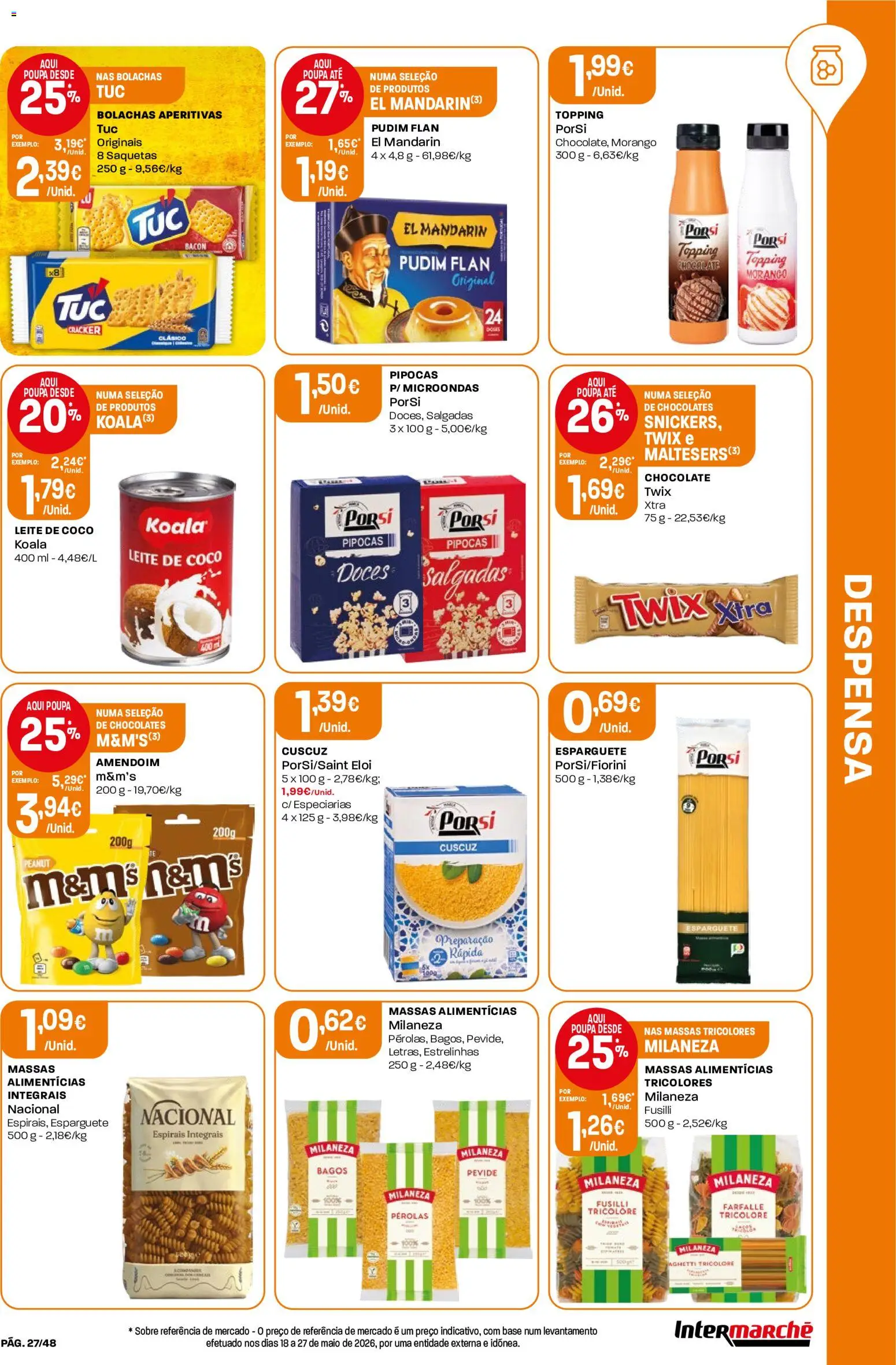 Intermarché folheto │ válido de 02/07/2026 | Página: 27 | Produtos: Bacon, Milaneza, Leite, Doces