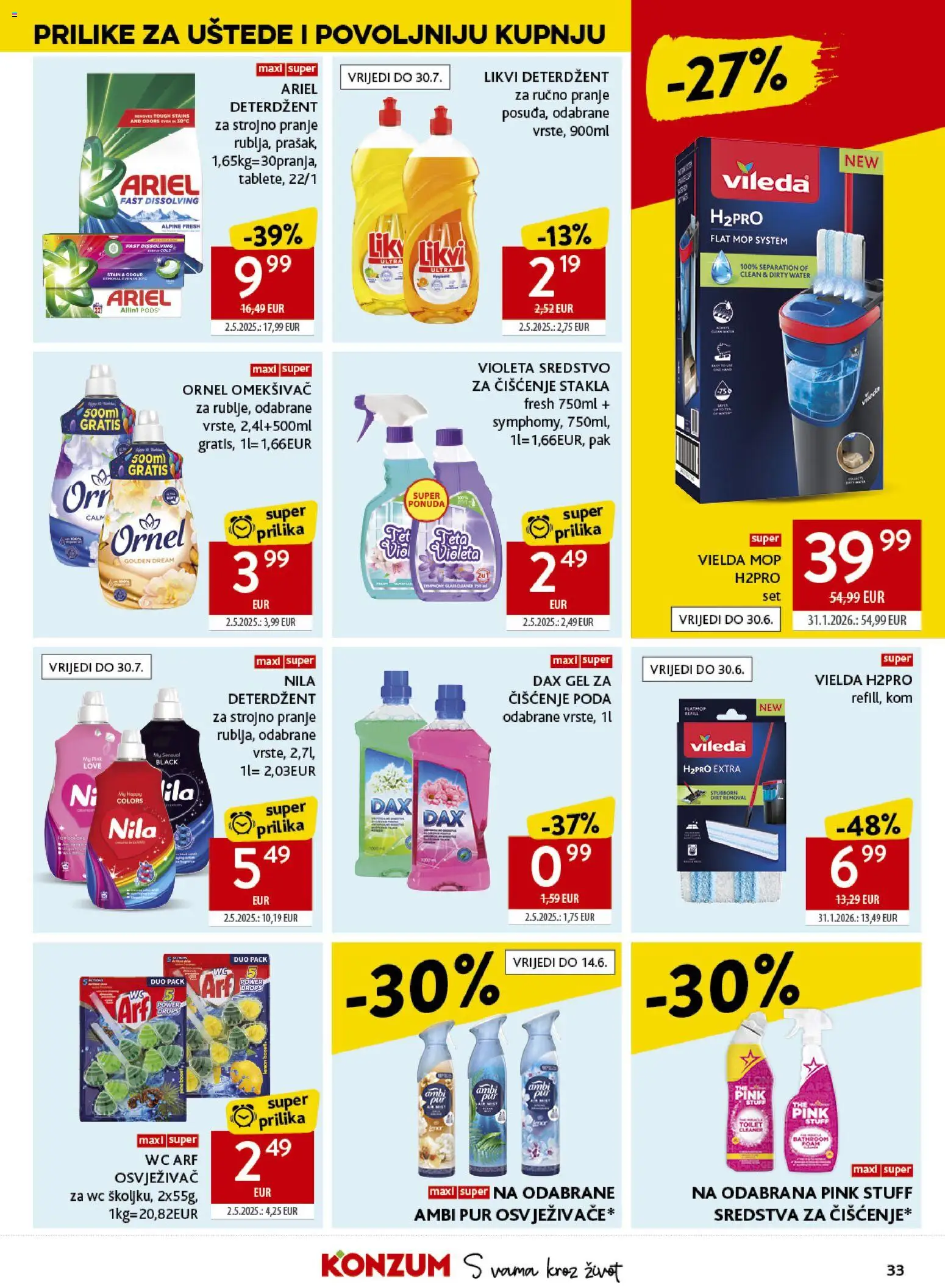 Konzum katalog | vrijedi od 03.06.2026 | Stranica: 33 | Proizvodi: Omekšivač, Mop, Nila, Ariel