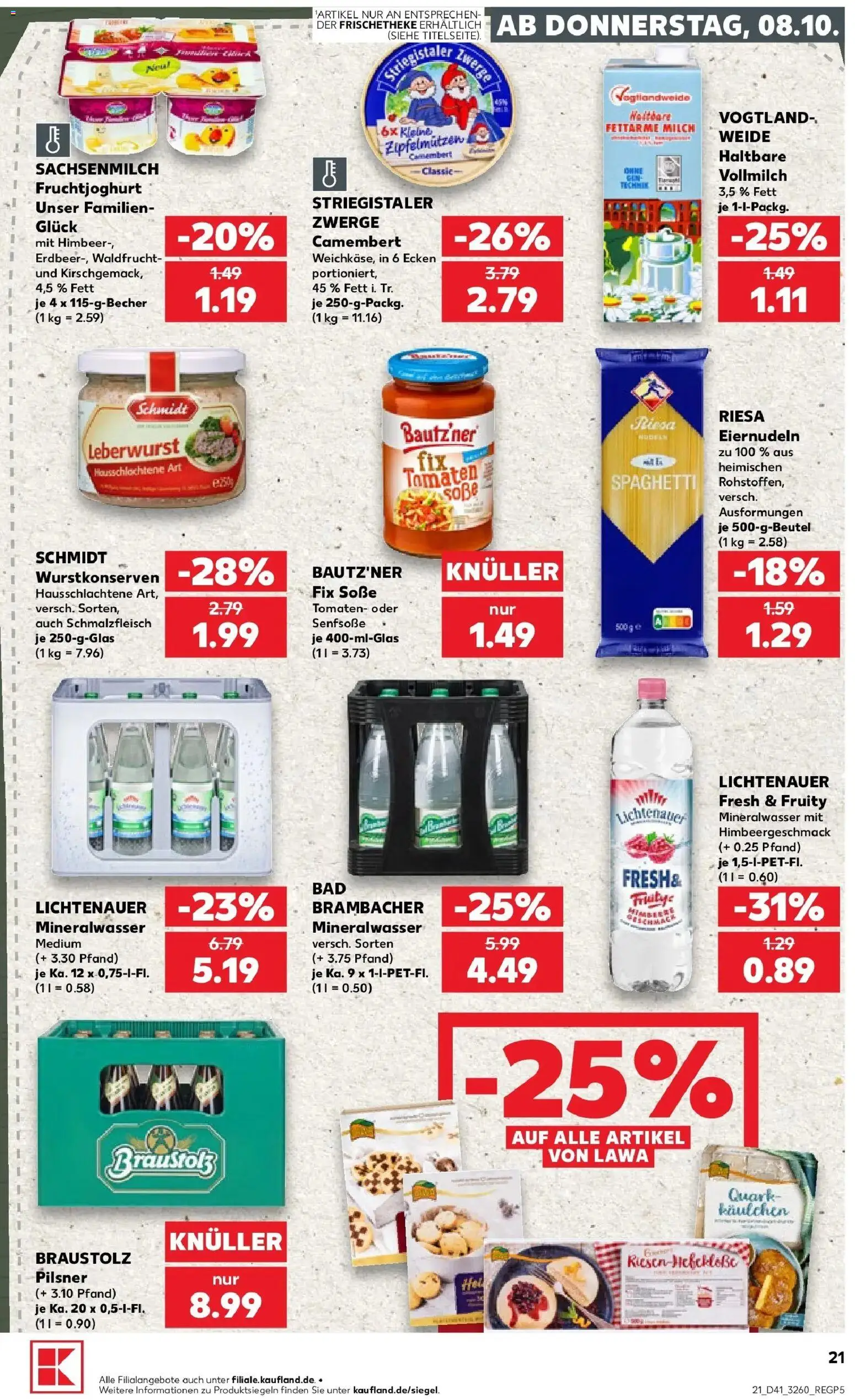Prospekt Kaufland ab 08.10.2026 » Angebote Online zum Blättern | Seite: 21 | Produkte: Milch, Spaghetti, Mineralwasser, Soße
