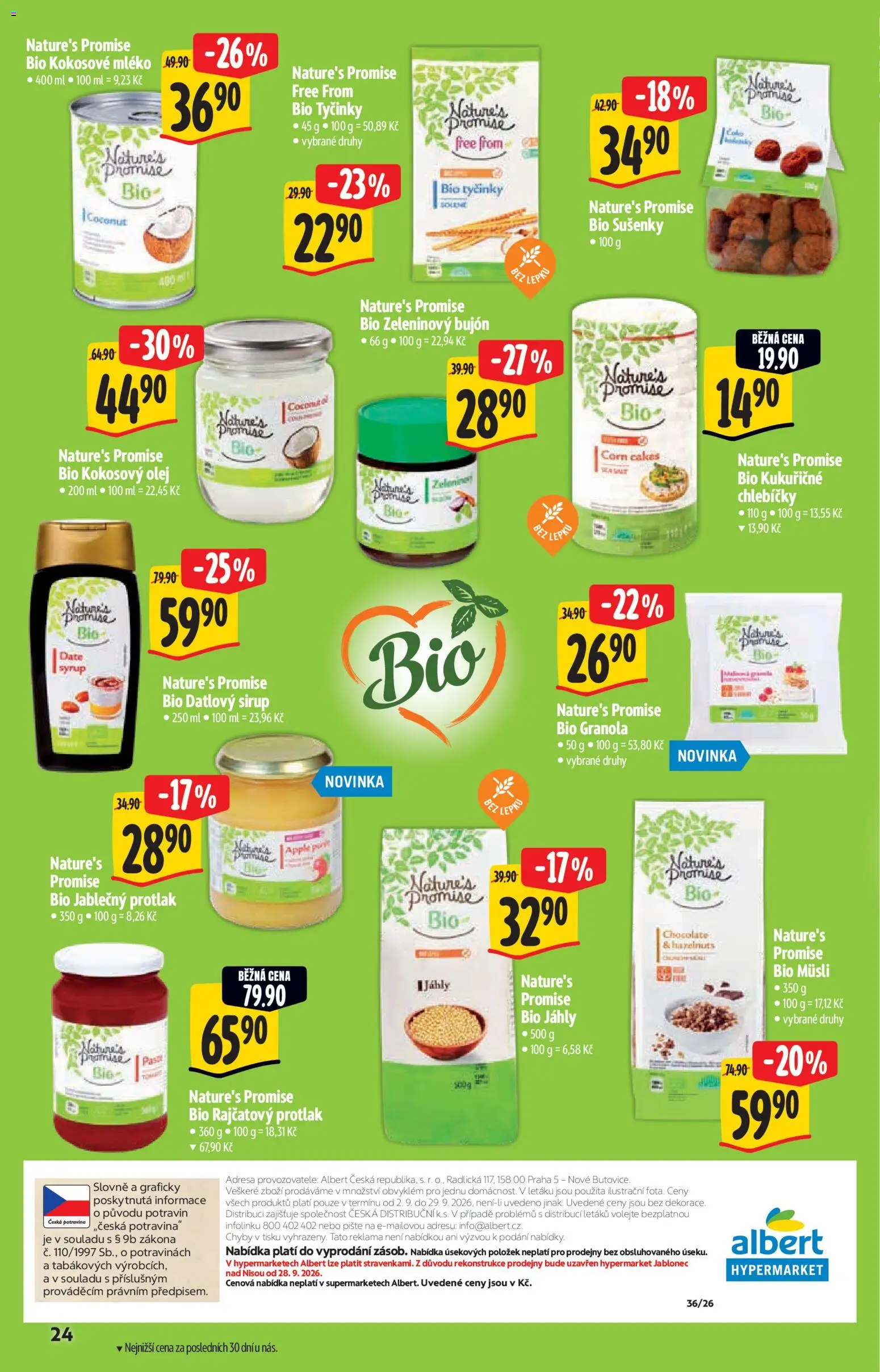 Albert katalog - Hypermarket - Bio od 02.09.2026 | Strana: 24 | Produkty: Mléko, Protlak, Kukuřičné chlebíčky, Datlový sirup