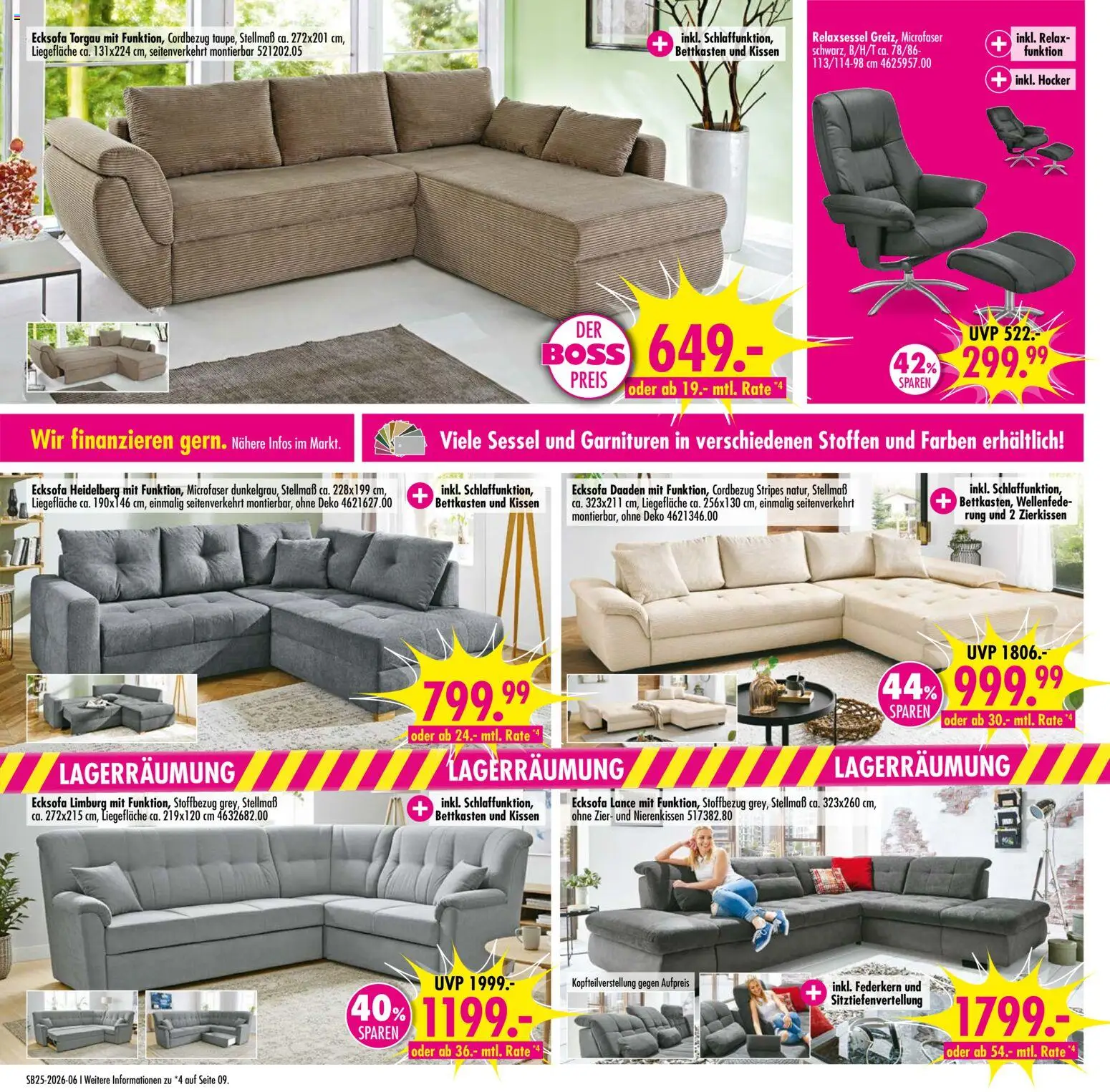SB Möbel Boss Prospekt – gültig ab 13.06.2026 | Seite: 6 | Produkte: Hocker, Relaxsessel, Kissen, Sessel