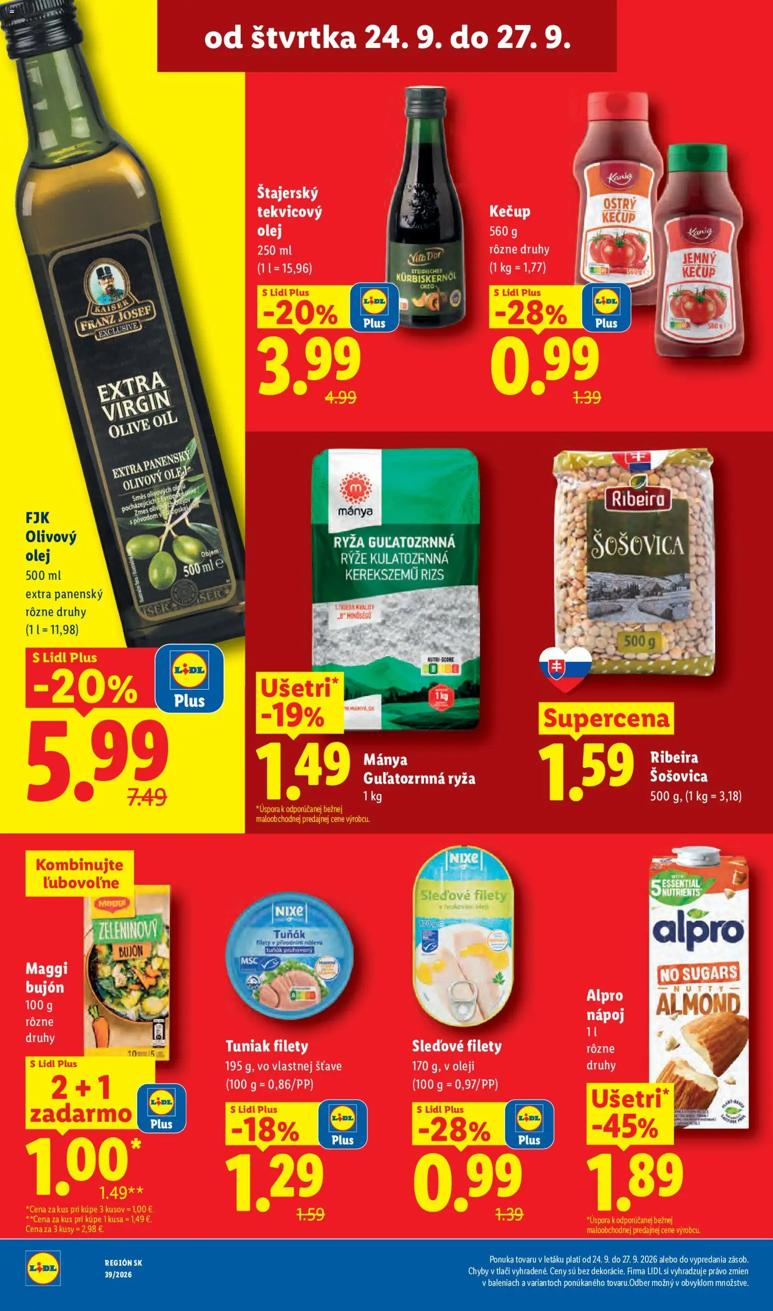 Nové Lidl akcie – leták je platný od 21.09.2026 | Strana: 76 | Produkty: Extra panenský olivový olej, Olivový olej, Šošovica, Alpro