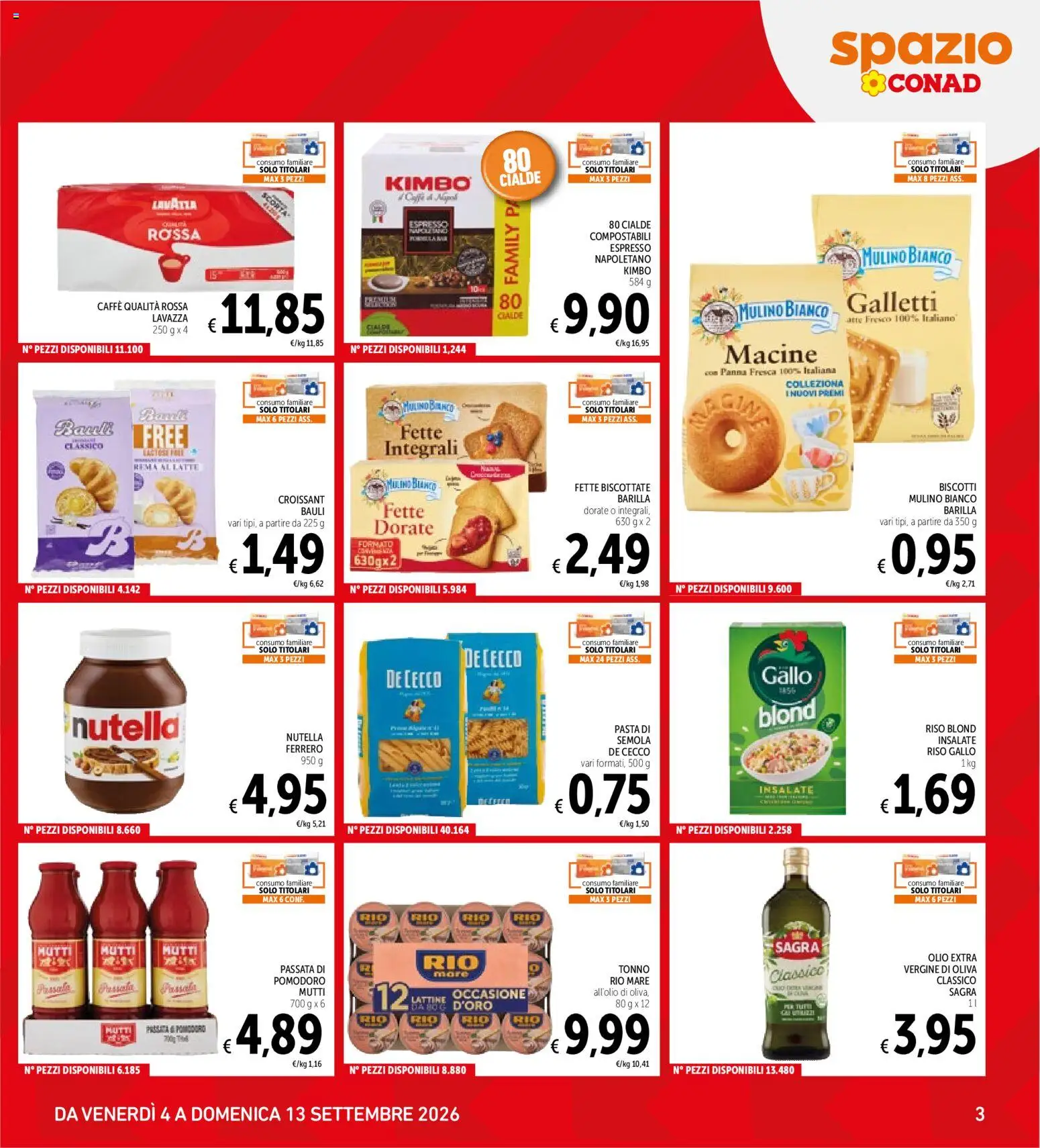 Volantino Spazio Conad del 04/09/2026 | Pagina: 3 | Prodotti: Latte, Olio, Nutella, Fette biscottate