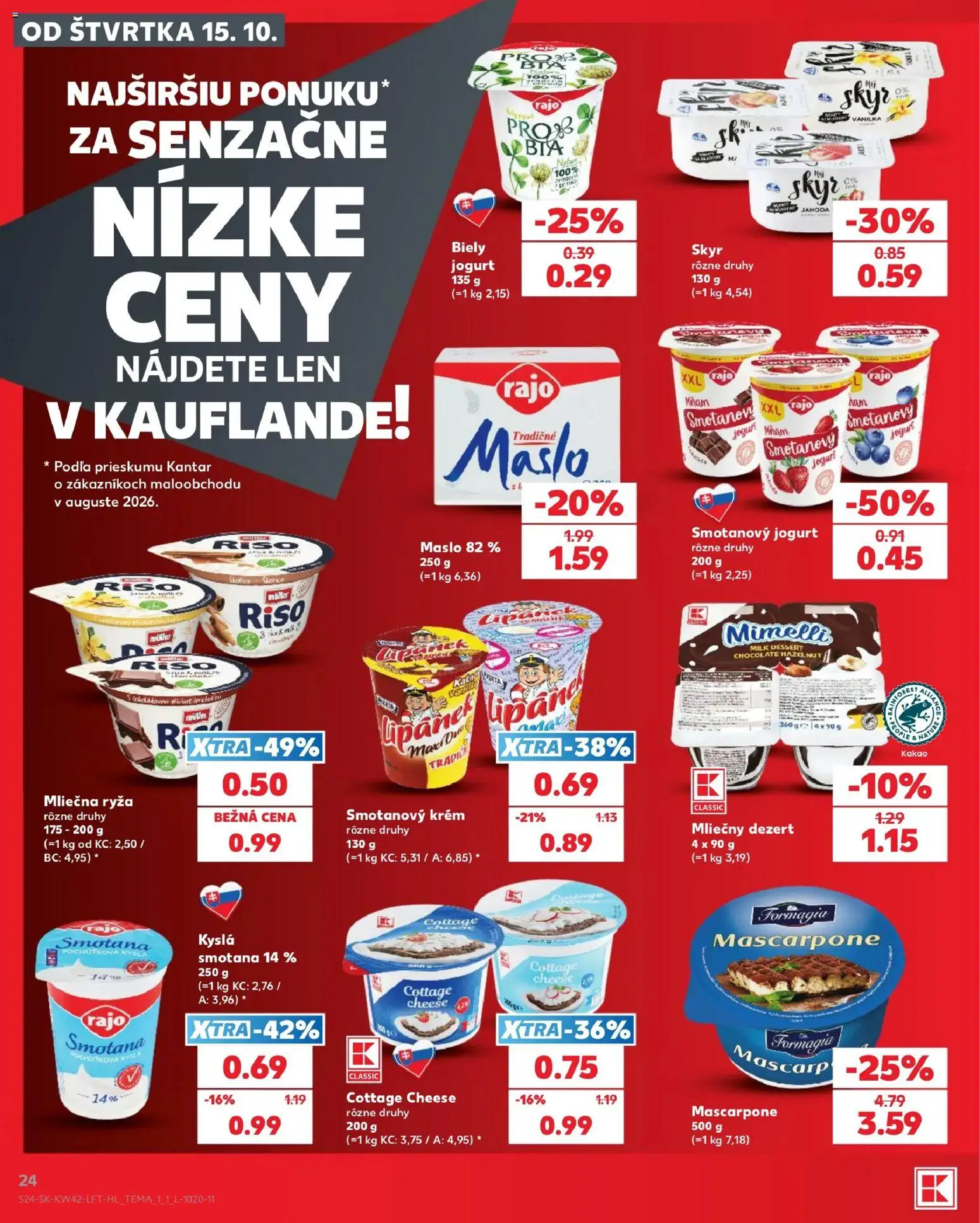 Nové Kaufland akcie – leták je platný od 15.10.2026 | Strana: 24 | Produkty: Maslo, Ryža, Cottage cheese, Mascarpone