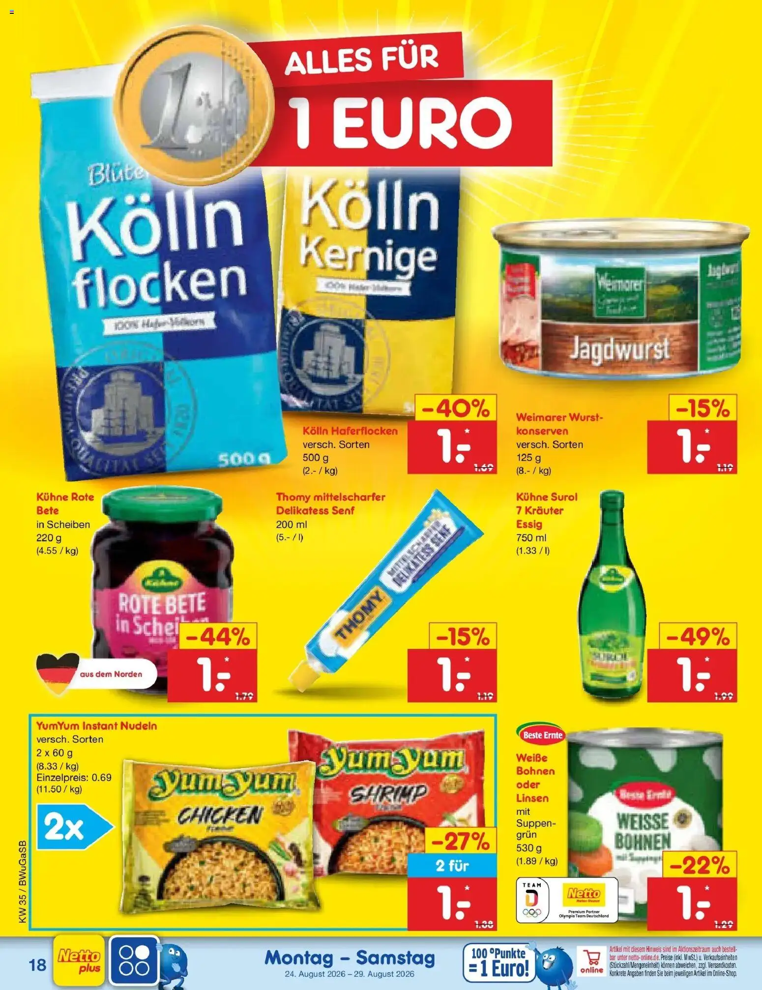 Netto Marken-Discount Prospekt Oldenburg – gültig ab 24.08.2026 | Seite: 28 | Produkte: Kolln haferflocken, Kolln, Nudeln, Flocken