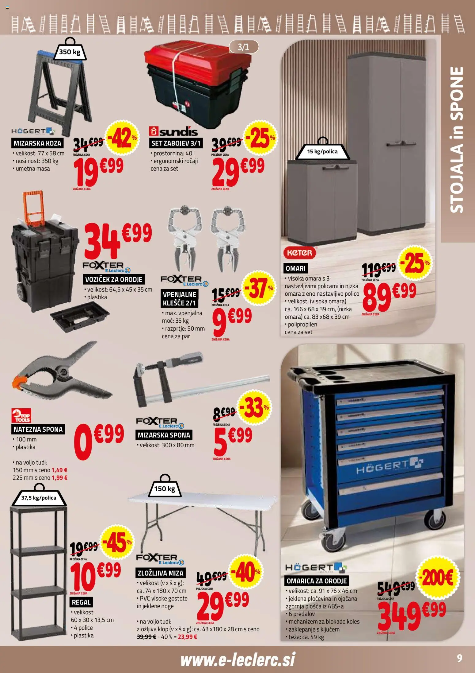 Novi E.leclerc katalog ponudbe – veljaven od 02.09.2026 | Stran: 9 | Izdelki: Teza, Miza, Orodje, Omarica