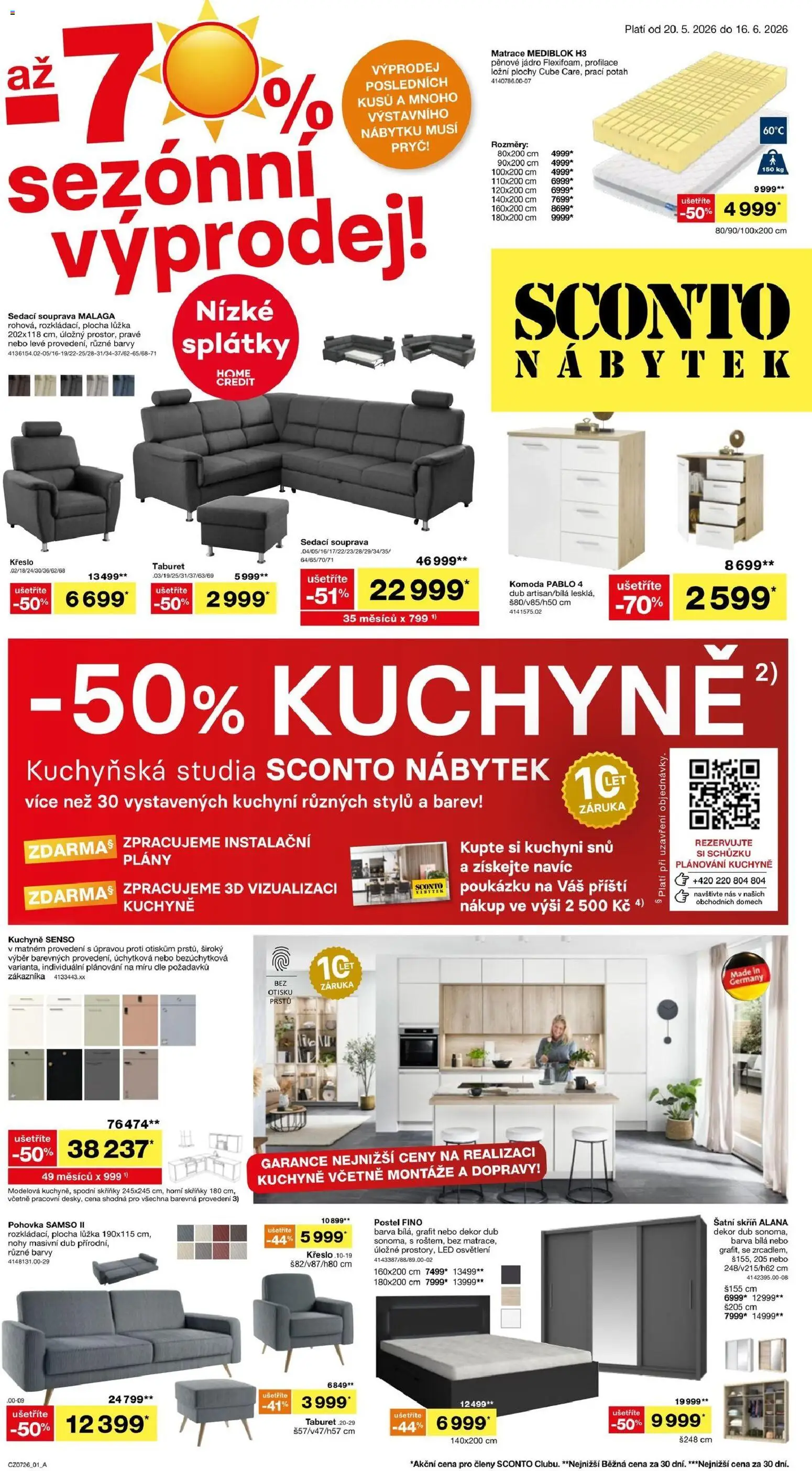 Sconto nábytek leták od 20.05.2026 | Strana: 1 | Produkty: Sedací souprava, Matrace, Křeslo, Kuchyně