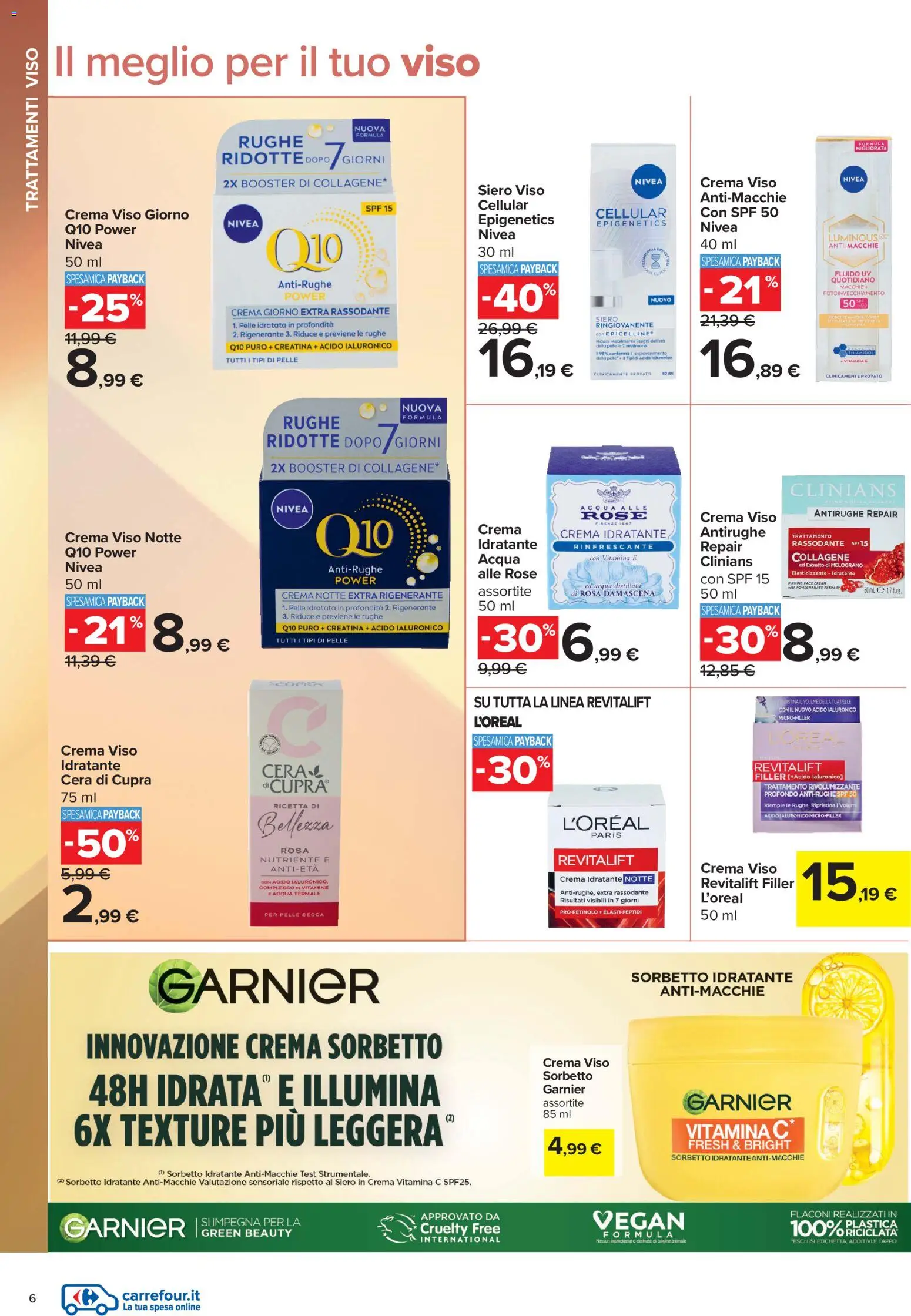 Volantino Carrefour del 10/07/2026 | Pagina: 6 | Prodotti: Crema, Crema viso, Sorbetto, Acqua