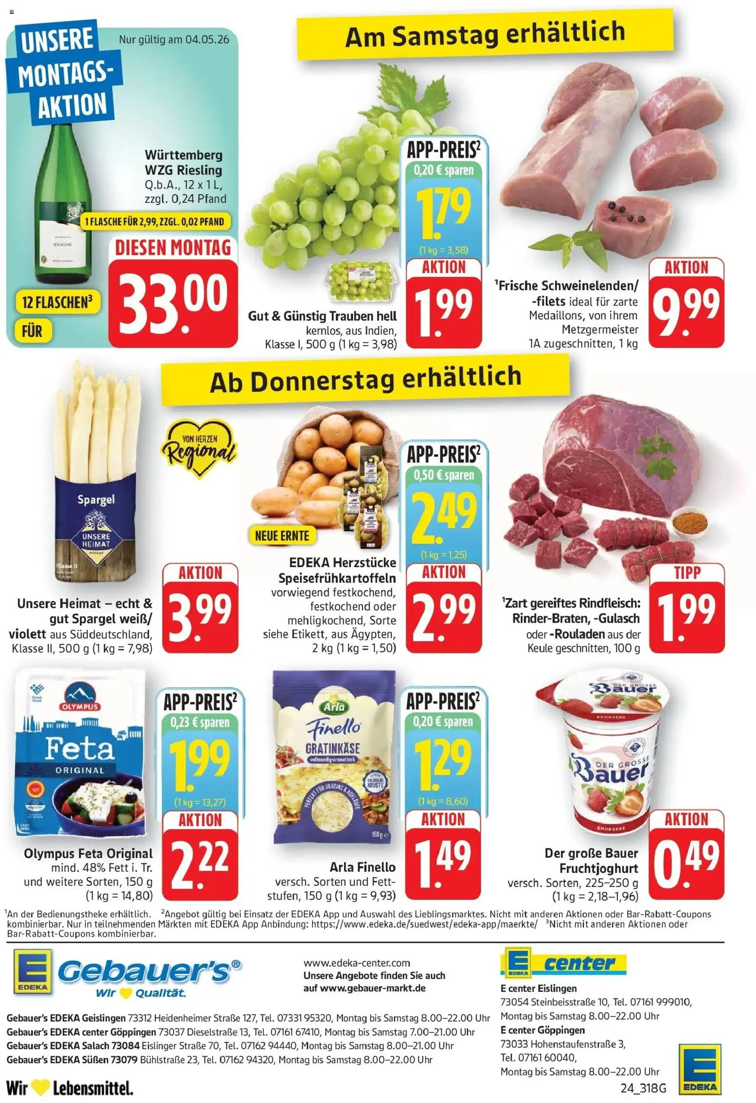 Edeka prospekt Geislingen	 – gültig ab 04.05.2026 | Seite: 26 | Produkte: Feta, Gulasch, Rindfleisch, Uhr