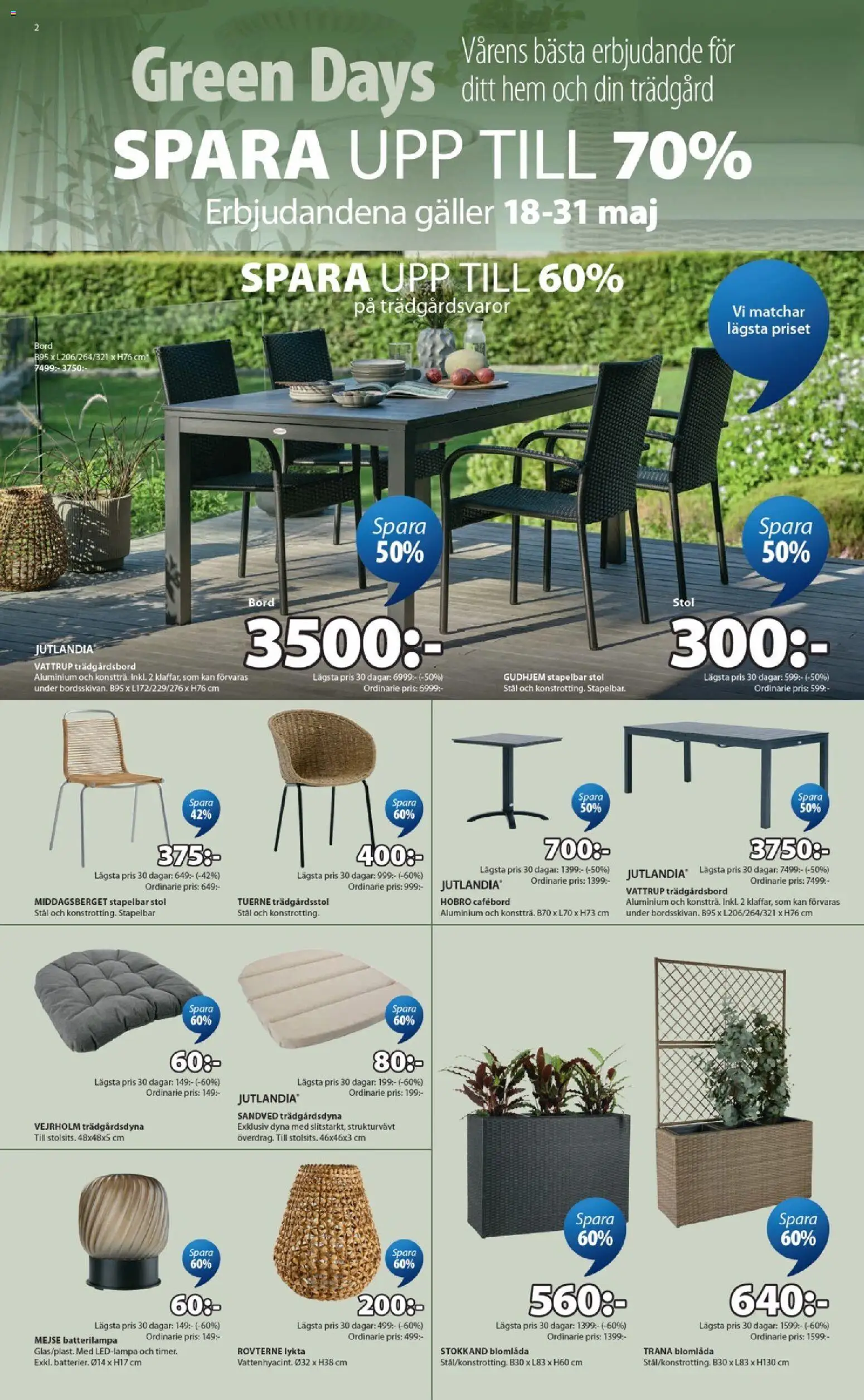 JYSK reklamblad aktuell från 18.05.2026 | Sida: 2 | Produkter: Lykta, Galler, Bord, Stol
