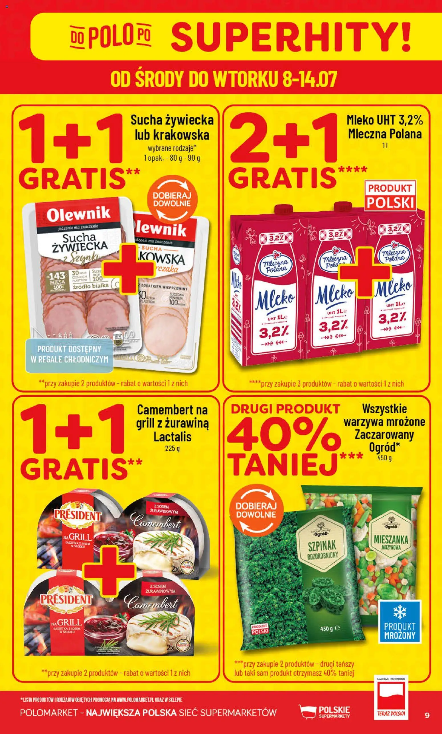 POLOmarket gazetka od 08.07.2026 | Strona: 9 | Produkty: Grill, Camembert, Mleko, Warzywa