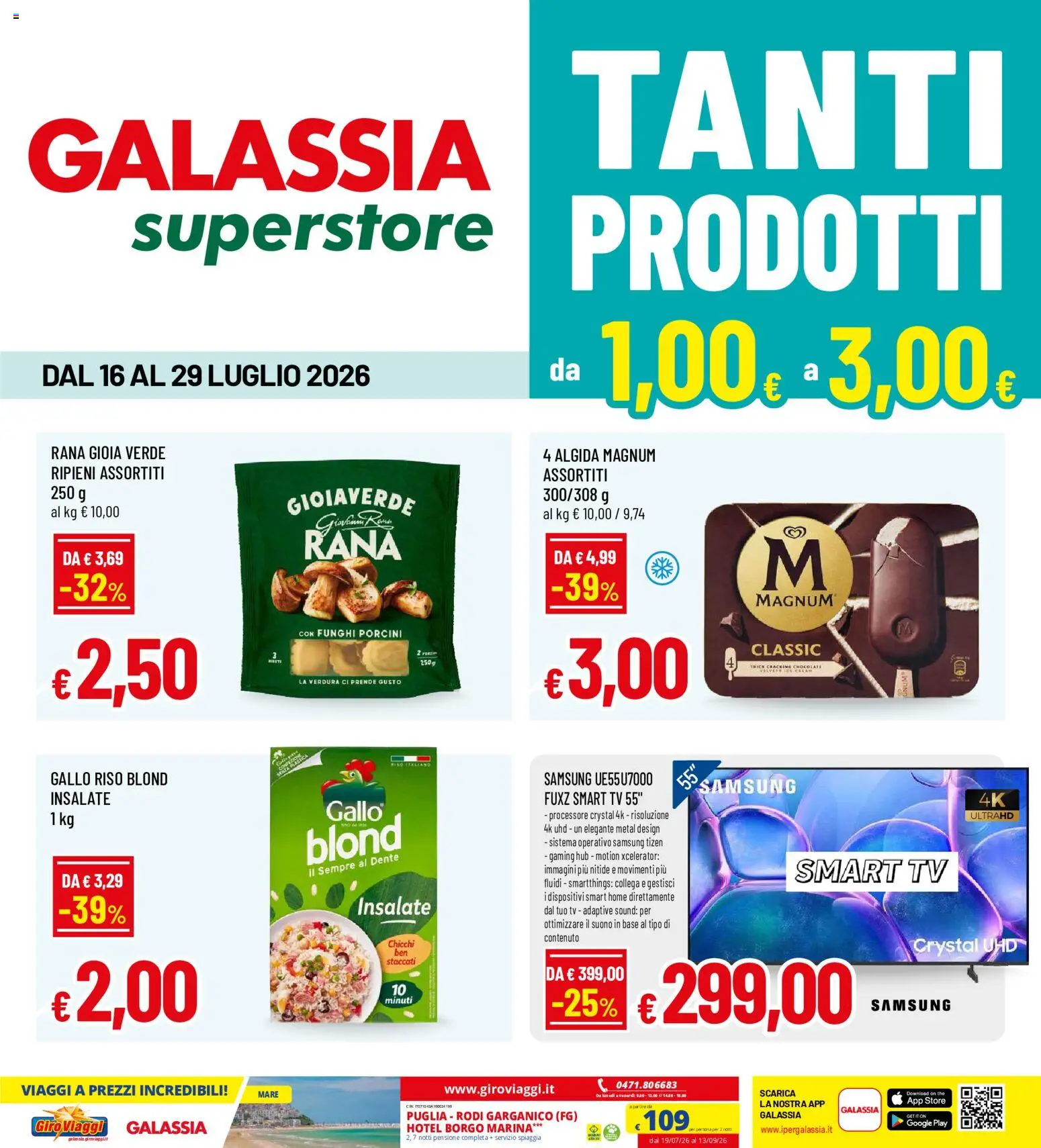 Volantino Galassia del 16/07/2026 | Pagina: 1 | Prodotti: Riso, smart TV, TV, Samsung