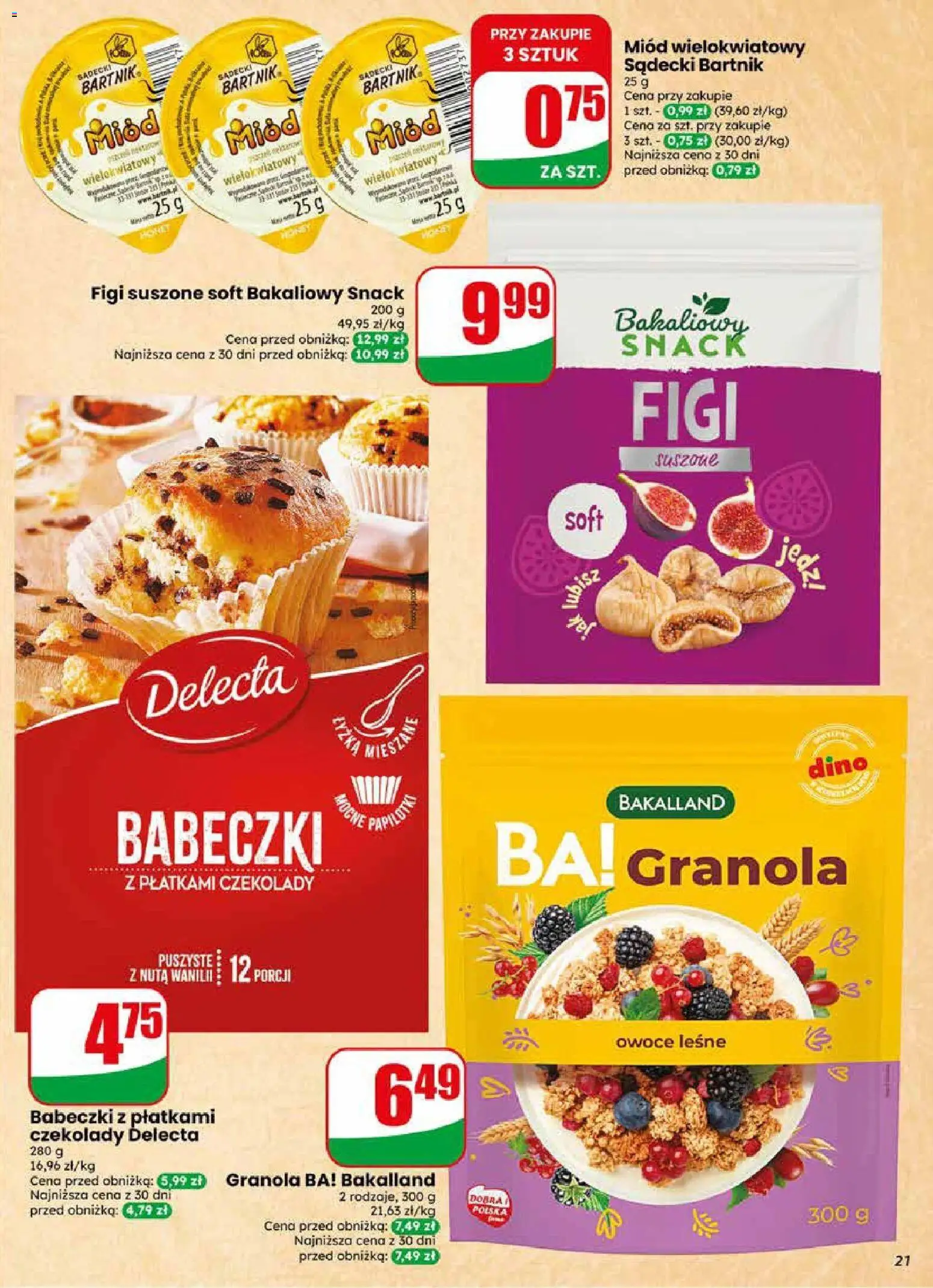 Dino gazetka od 17.06.2026 | Strona: 21 | Produkty: Miód, Granola, Babeczki, Owoce