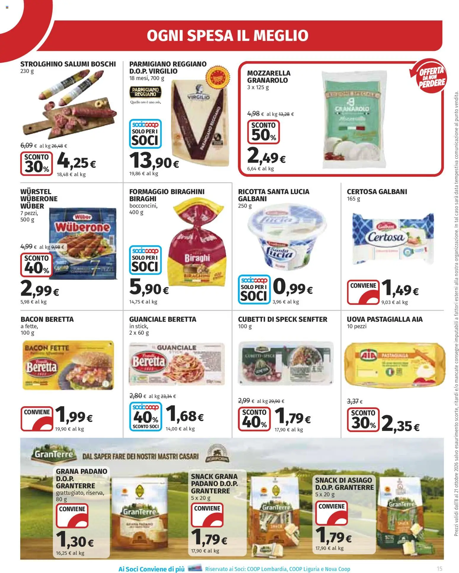 Volantino Ipercoop del 08/10/2026 | Pagina: 15 | Prodotti: Uova, Formaggio, Wurstel, Parmigiano