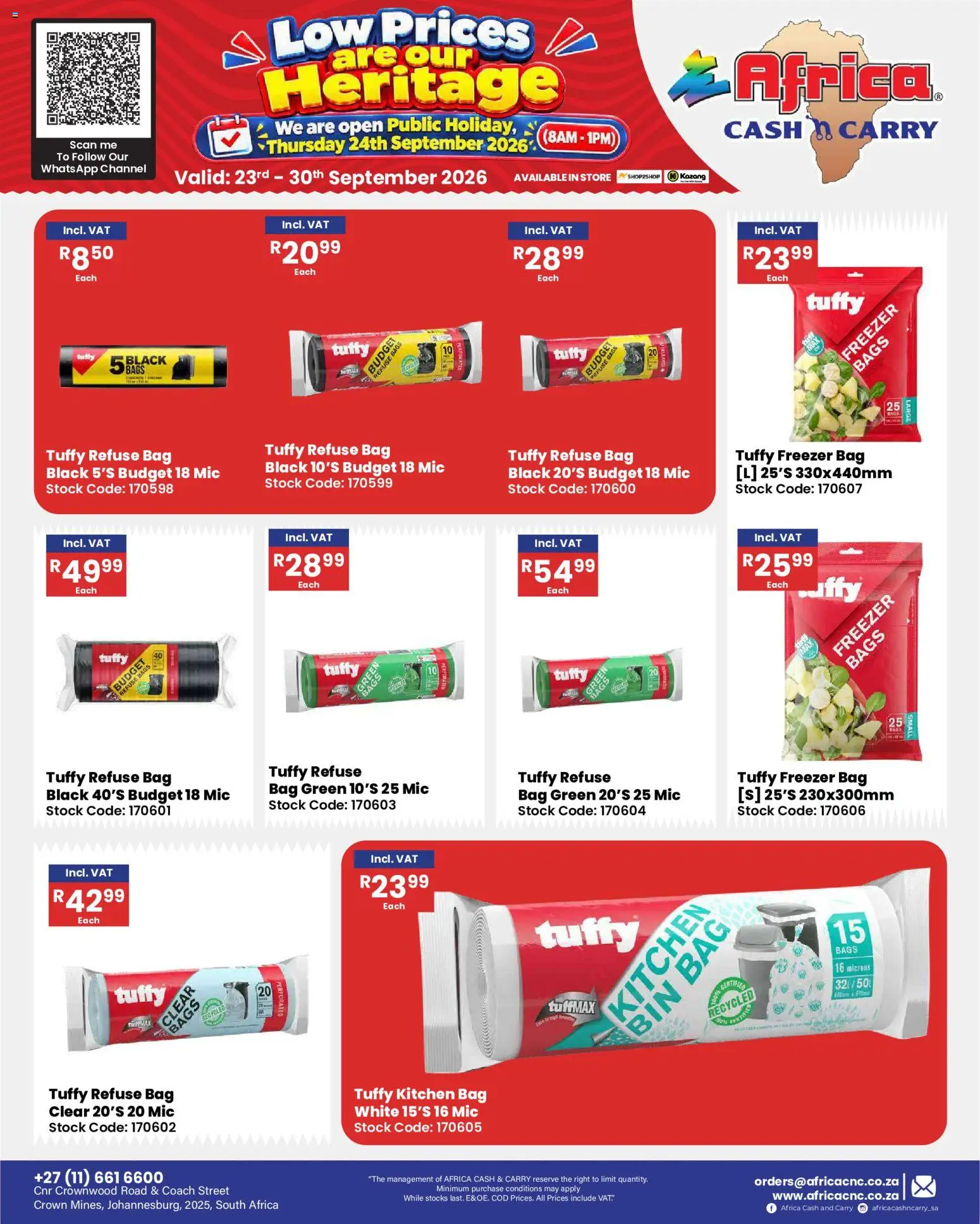New Africa Cash & Carry catalogue – valid from 23/09/2026 | Page: 54 | Products: Bag, Freezer, Stock, Freezer bags