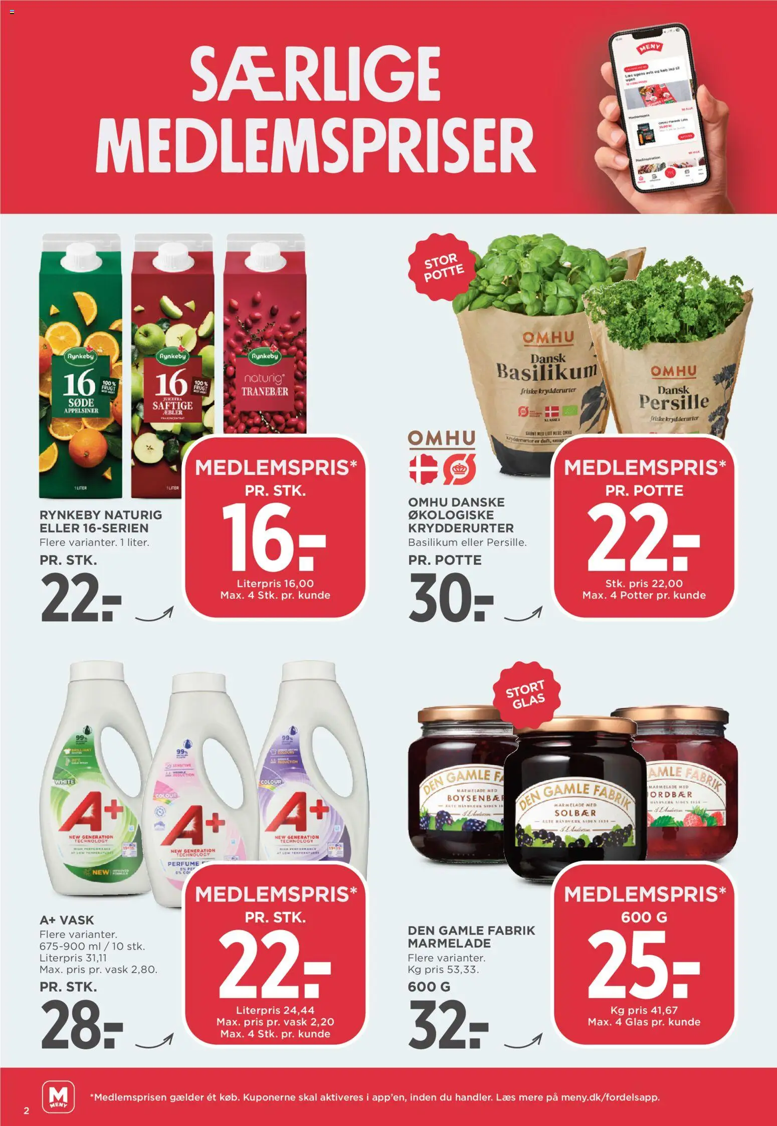 Meny tilbudsavis – gyldig fra 06.06.2026 | Side: 2 | Produkter: Æbler, Appelsiner, Marmelade, Basilikum