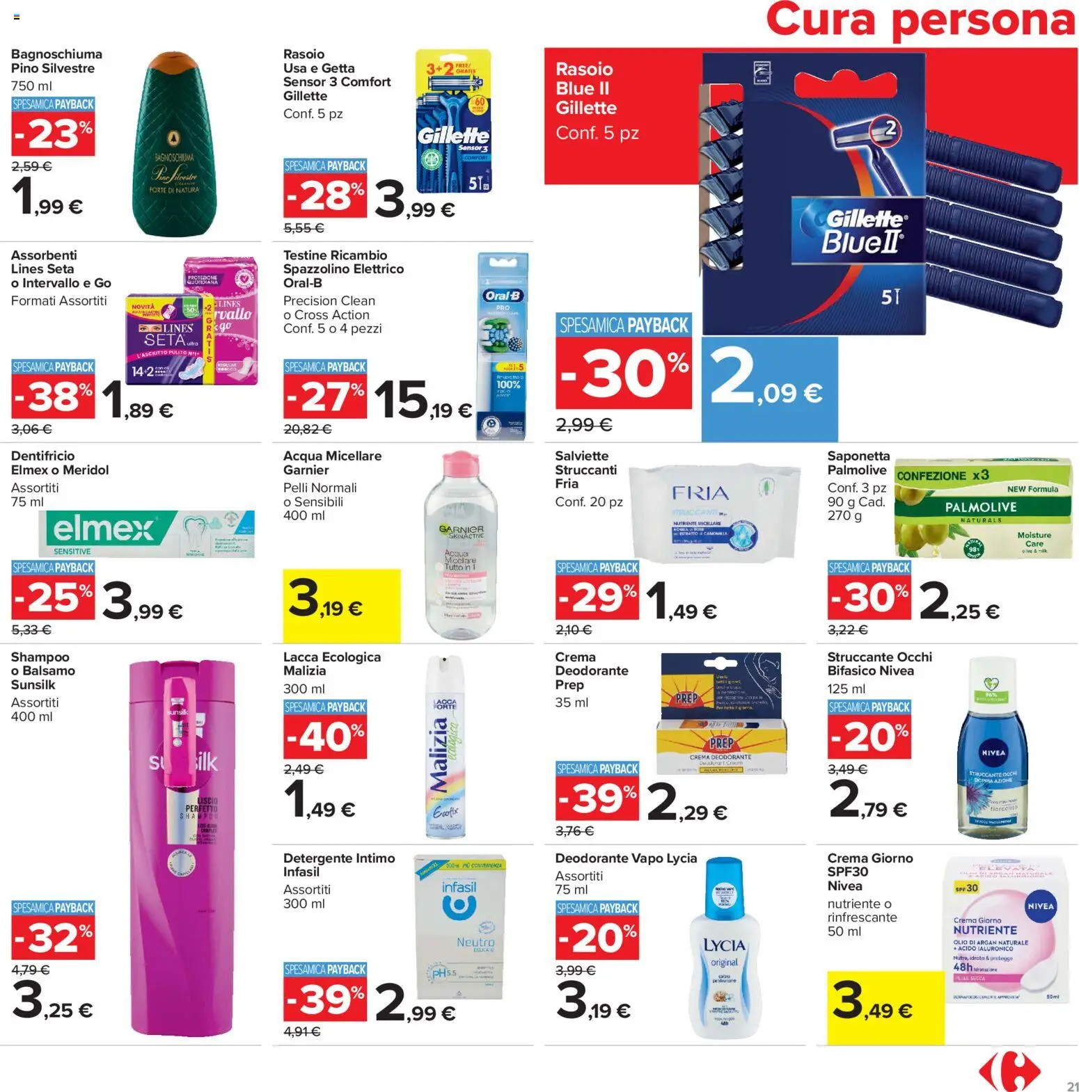 Volantino Carrefour del 29/09/2026 | Pagina: 21 | Prodotti: Lacca, Detergente intimo, Acqua, Assorbenti