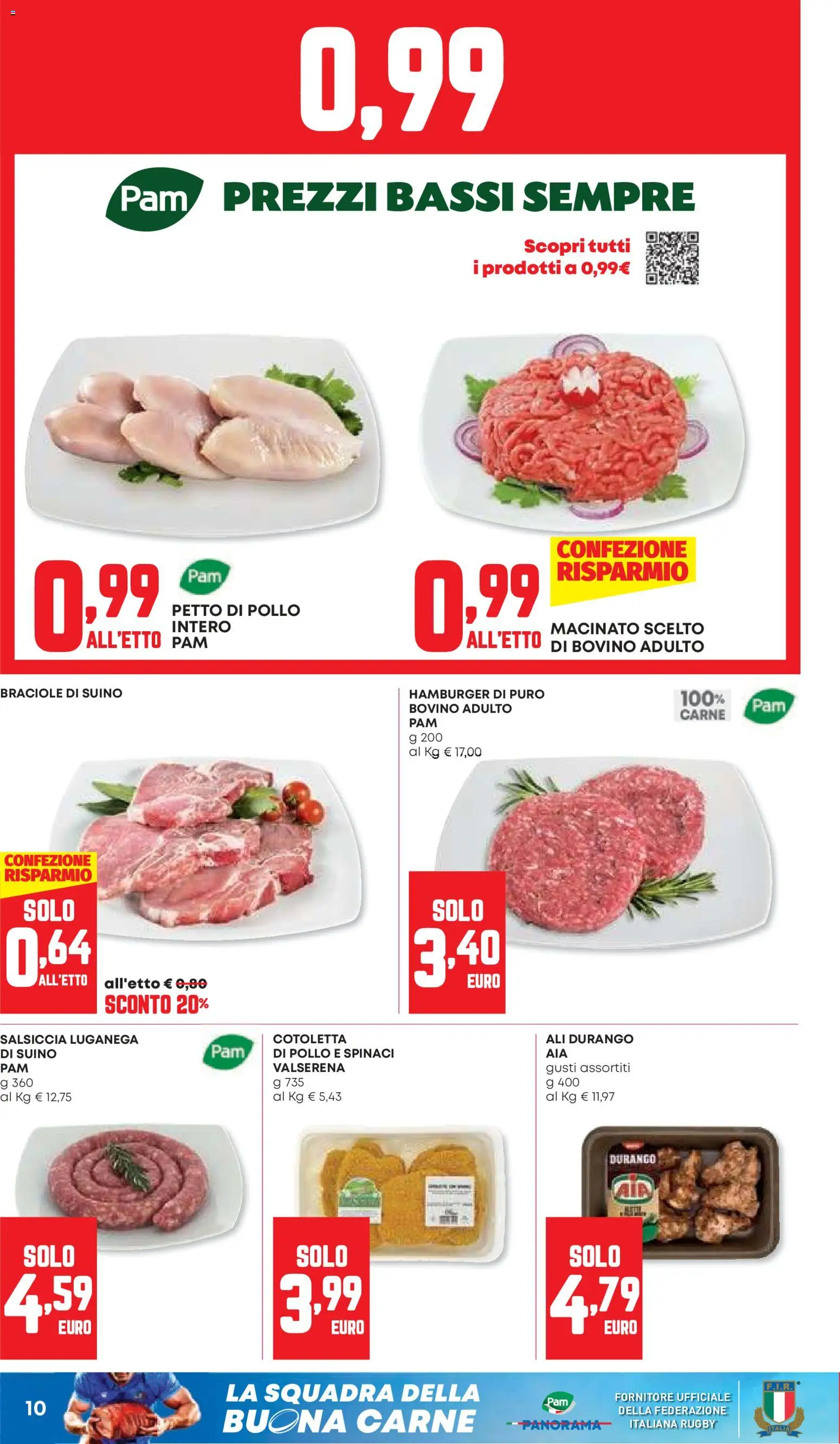 Volantino PAM del 08/10/2026 | Pagina: 10 | Prodotti: Petto di Pollo, Pollo intero, Hamburger, Macinato
