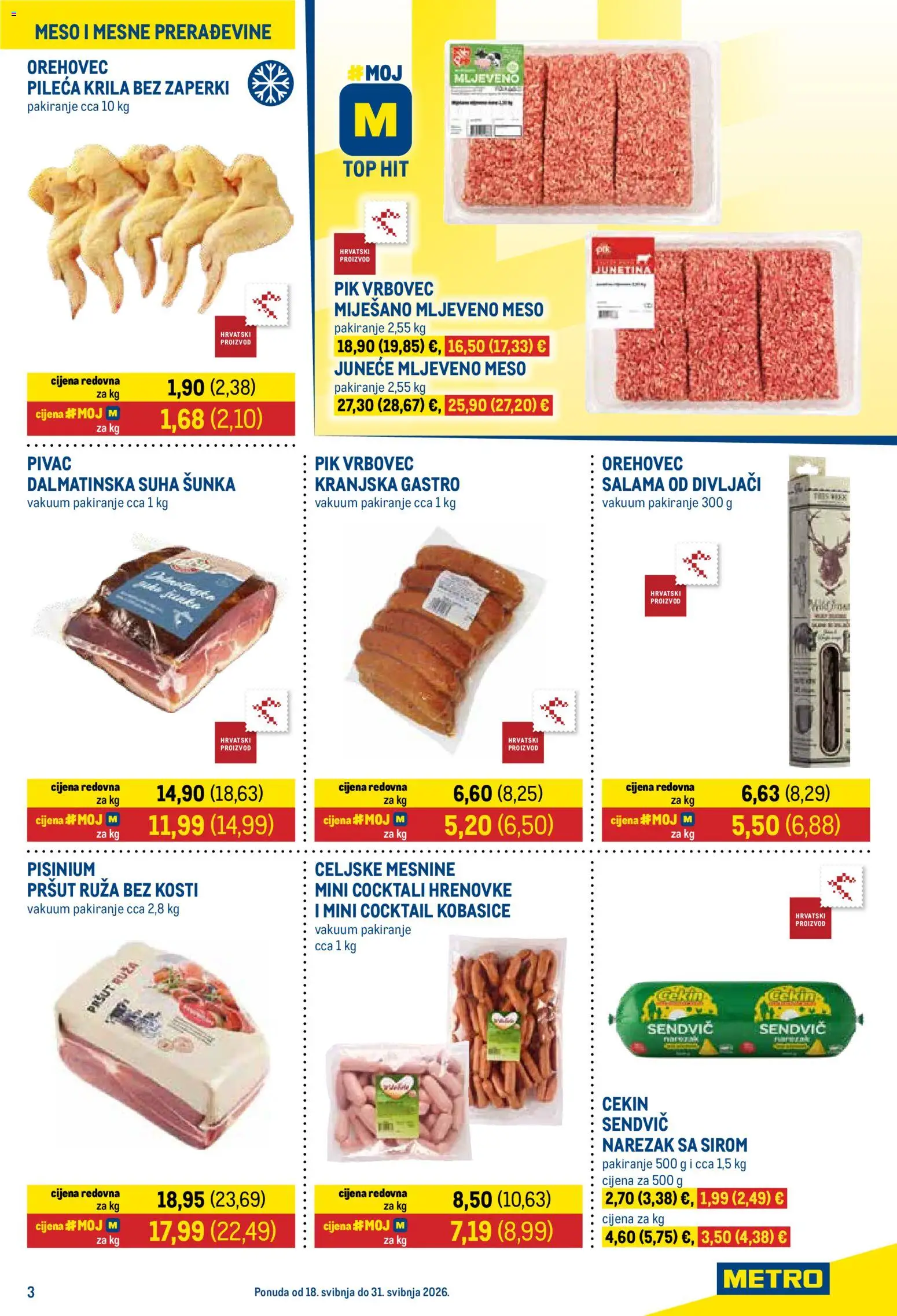 Metro katalog | vrijedi od 18.05.2026 | Stranica: 3 | Proizvodi: Šunka, Junetina, Narezak, Pik Vrbovec
