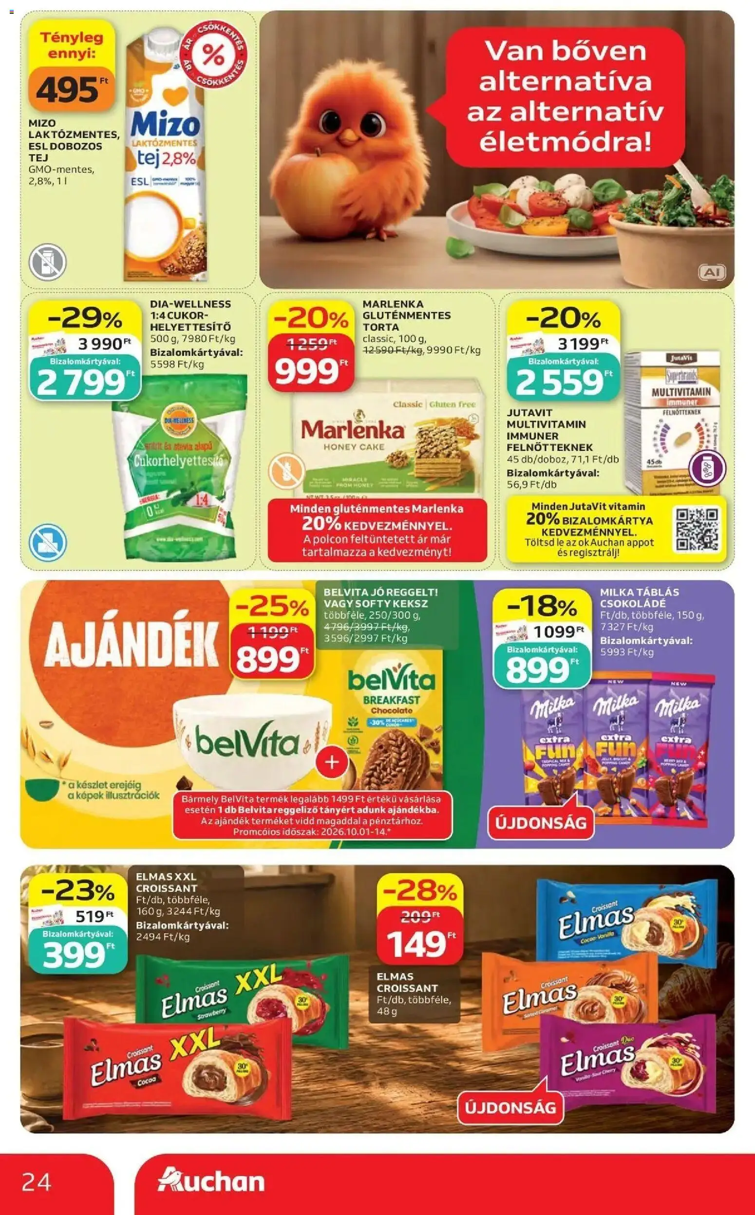 Auchan akciós újság Szolnok - 2026.10.01. -tól/töl > akció, lapozható szórólap 🛍️ | Oldal: 24 | Termékek: Croissant, Lé, Marlenka, Gluténmentes