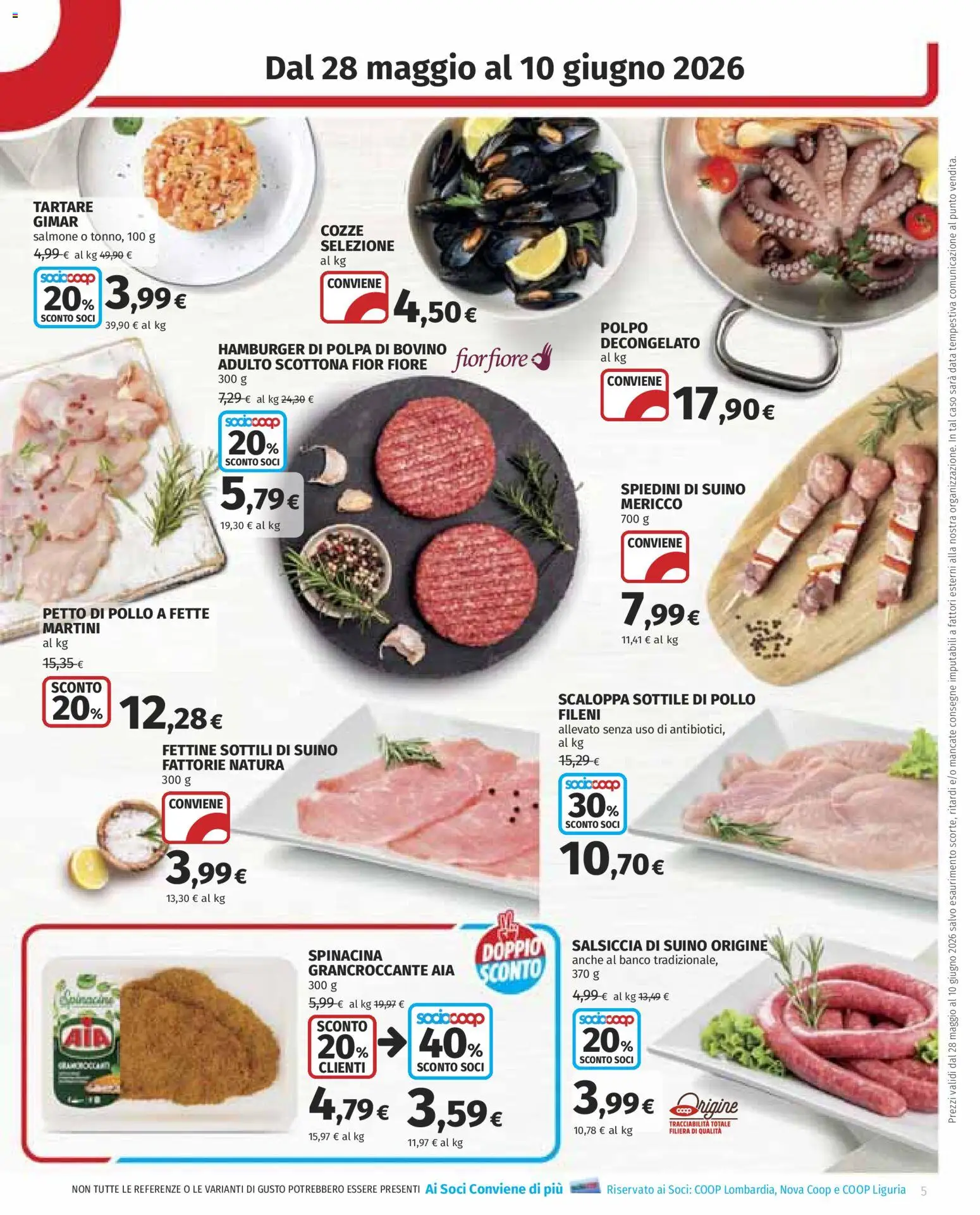 Volantino COOP del 28.05.2026 | Pagina: 5 | Prodotti: Bovino, Cozze, Suino, Spiedini