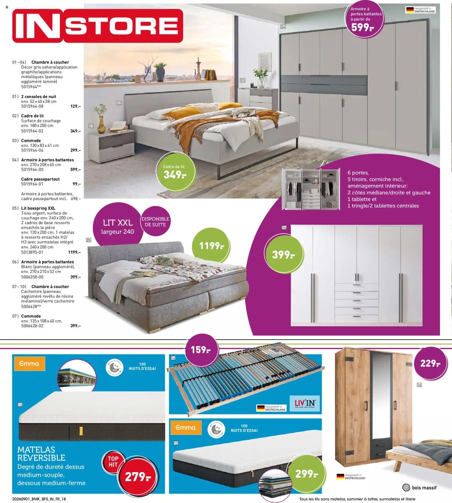 {H1} | Page: 18 | Produits: Tablette, Surmatelas, Matelas, Commode