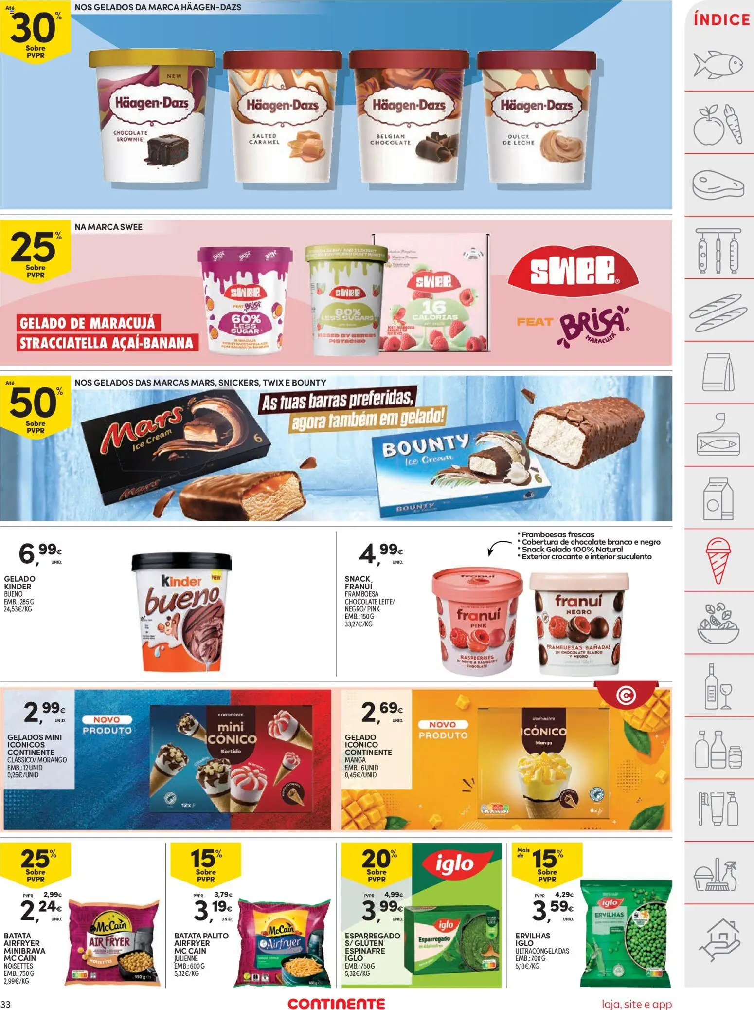 Continente folheto │ válido de 04/08/2026 | Página: 33 | Produtos: Batata, Framboesas, Gelado, Chocolate