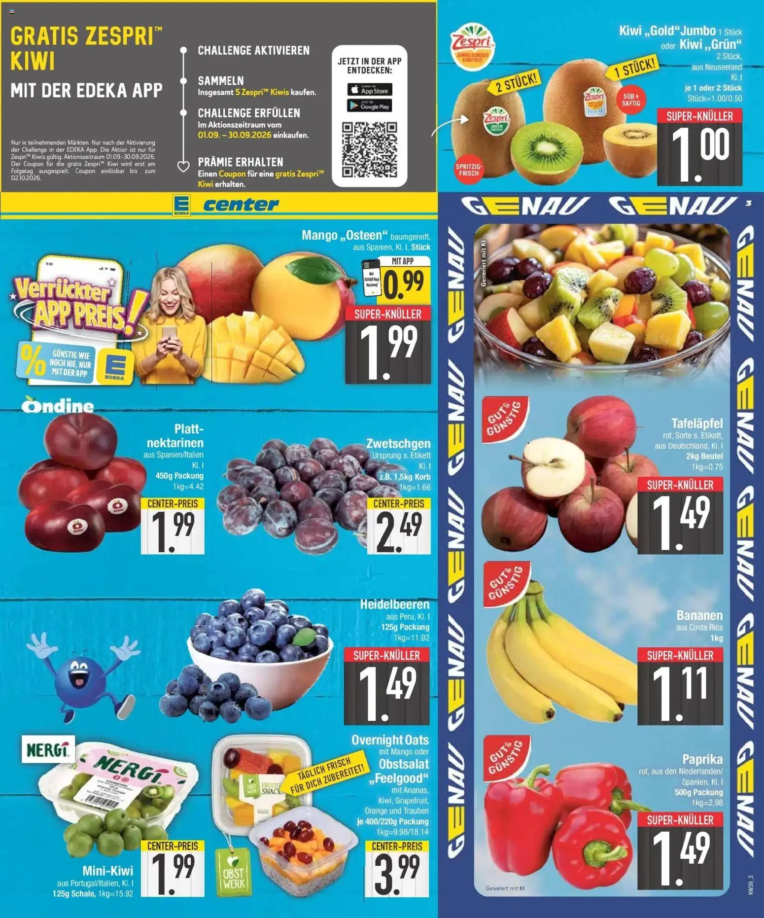 Edeka Prospekt Unterhaching (ab 21.09.2026) » Angebote Online | Seite: 3 | Produkte: Bananen, Zwetschgen, Mango, Kiwi