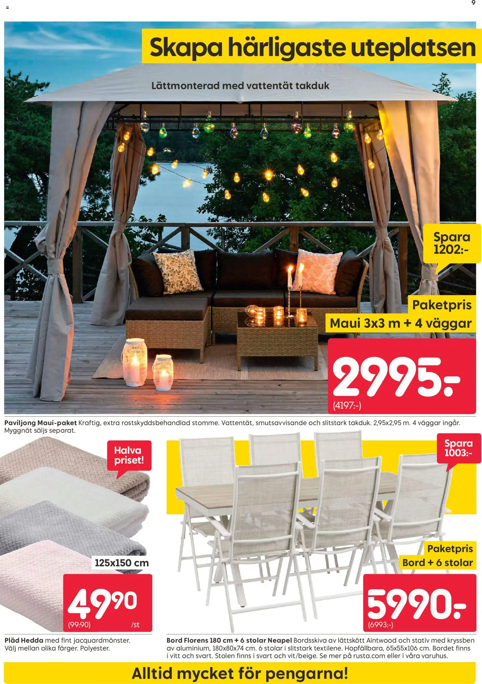 Rusta reklamblad aktuell från 15.06.2026 | Sida: 9 | Produkter: Pläd, Bord, Myggnät