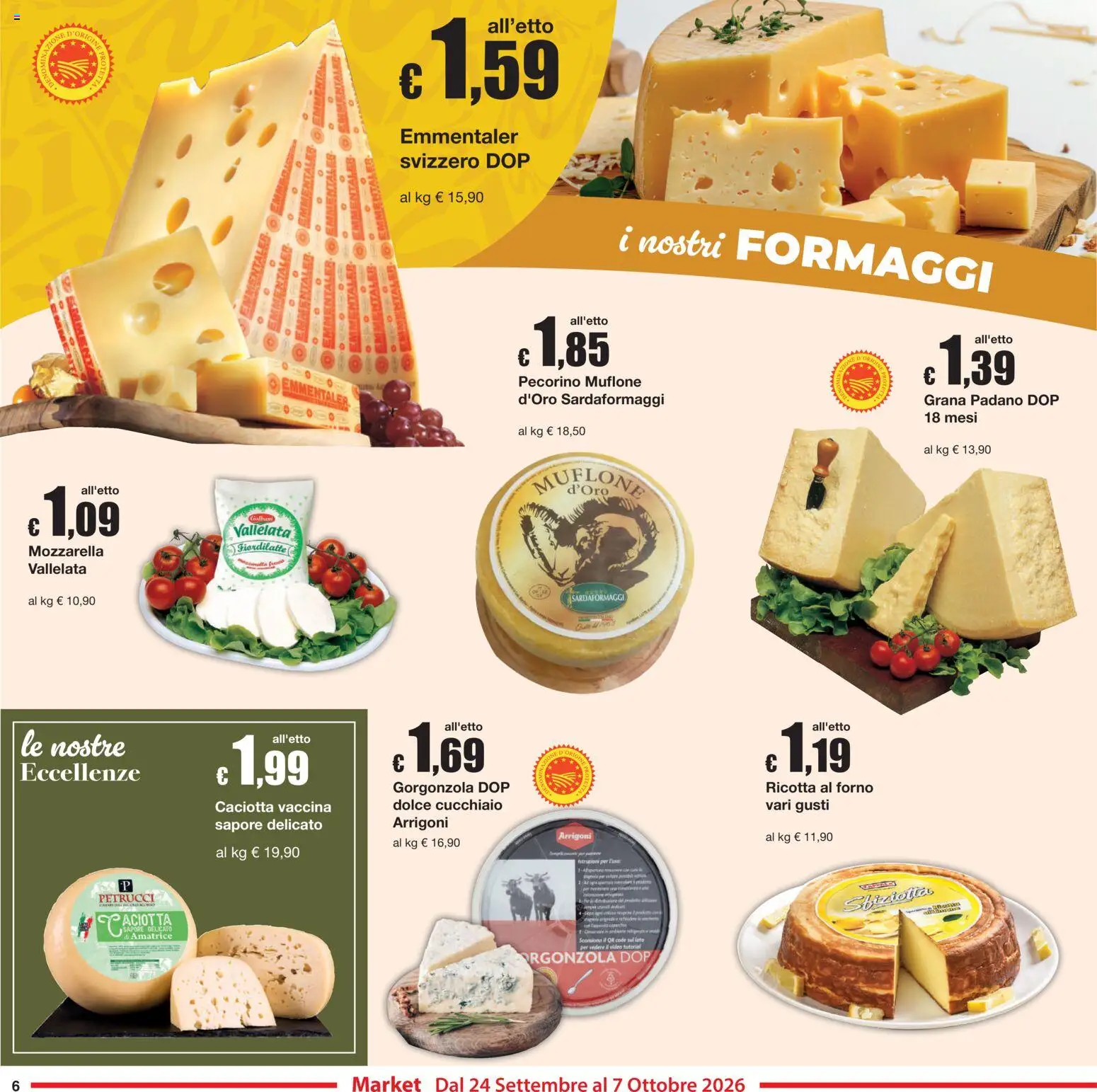 Volantino Sì con Te del 24/09/2026 | Pagina: 6 | Prodotti: Grana Padano, Video, Ricotta, Pecorino
